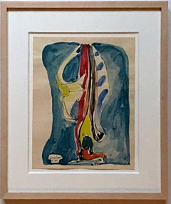 Vintage Mid Century Modern Abstract Expressionist painting on paper by renowned artist