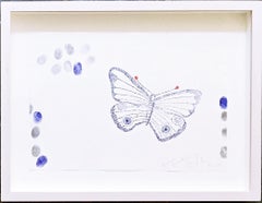 Papillon avec paillettes, monogravure mixte signée sur papier aquarelle, encadrée