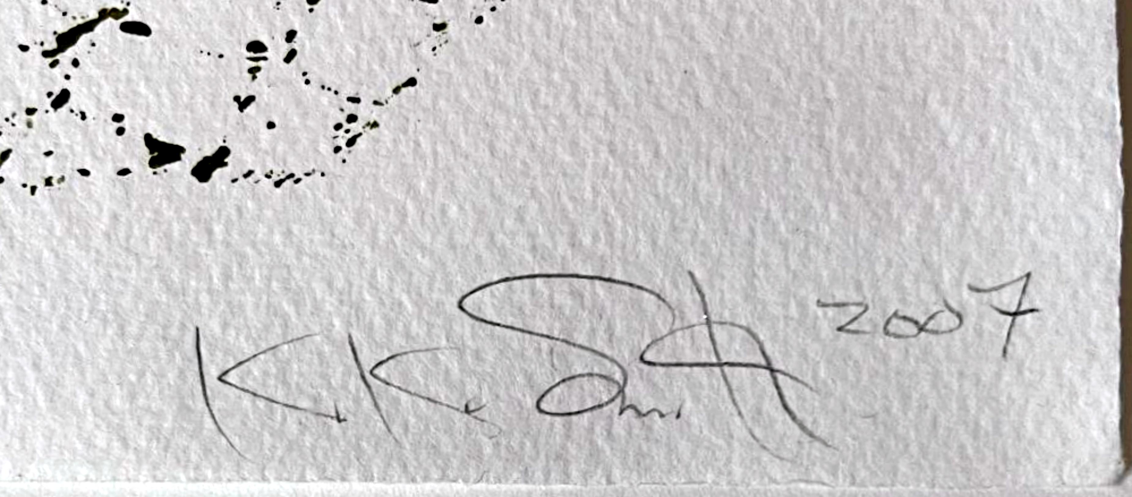 Gufo e stella (tecnica mista firmata unica su carta lanaquarelle con glitter) 1