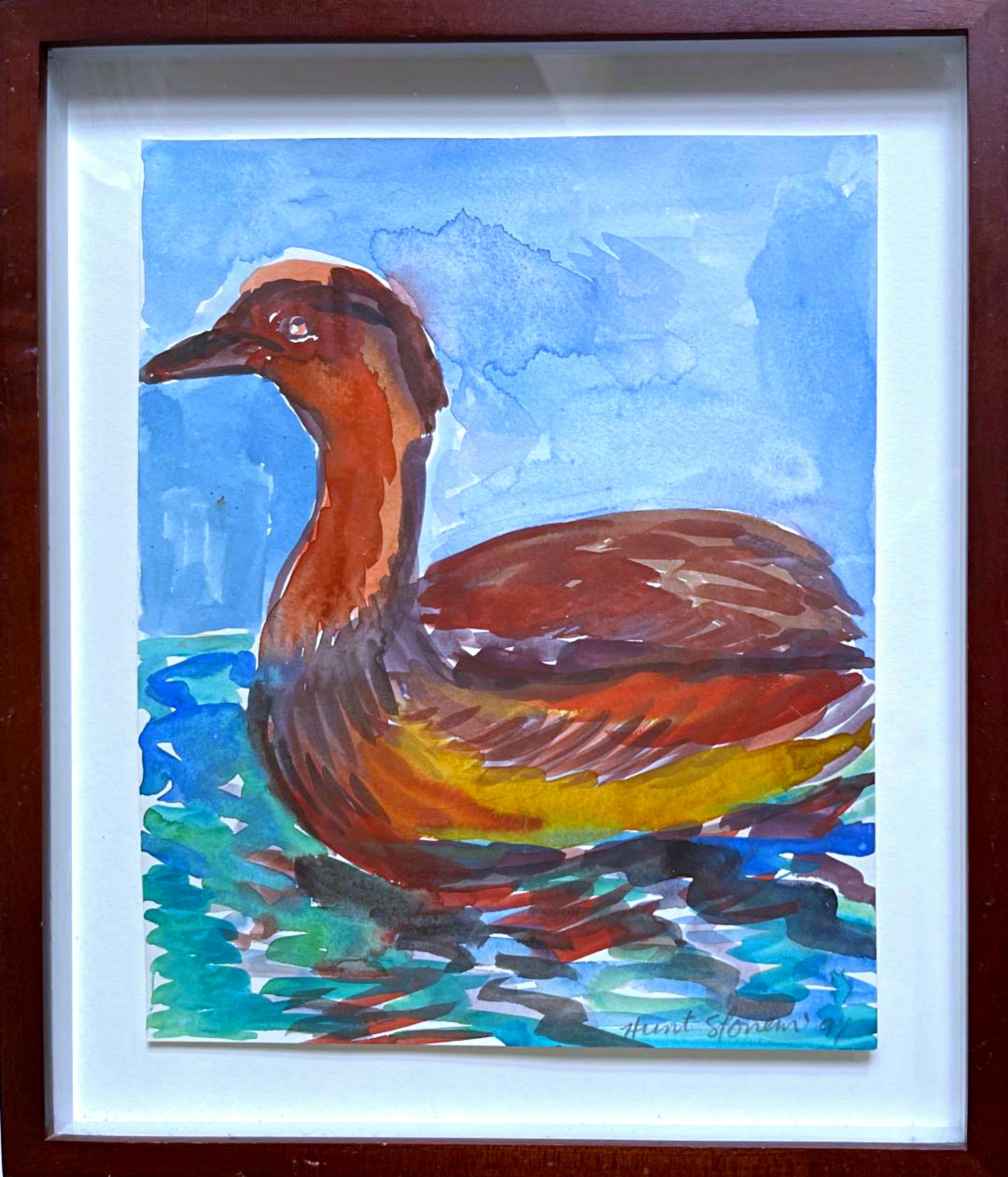 Hunt Slonem Animal Painting - A Duck to Remember your House (inscribed and signed three times to Warhol muse )