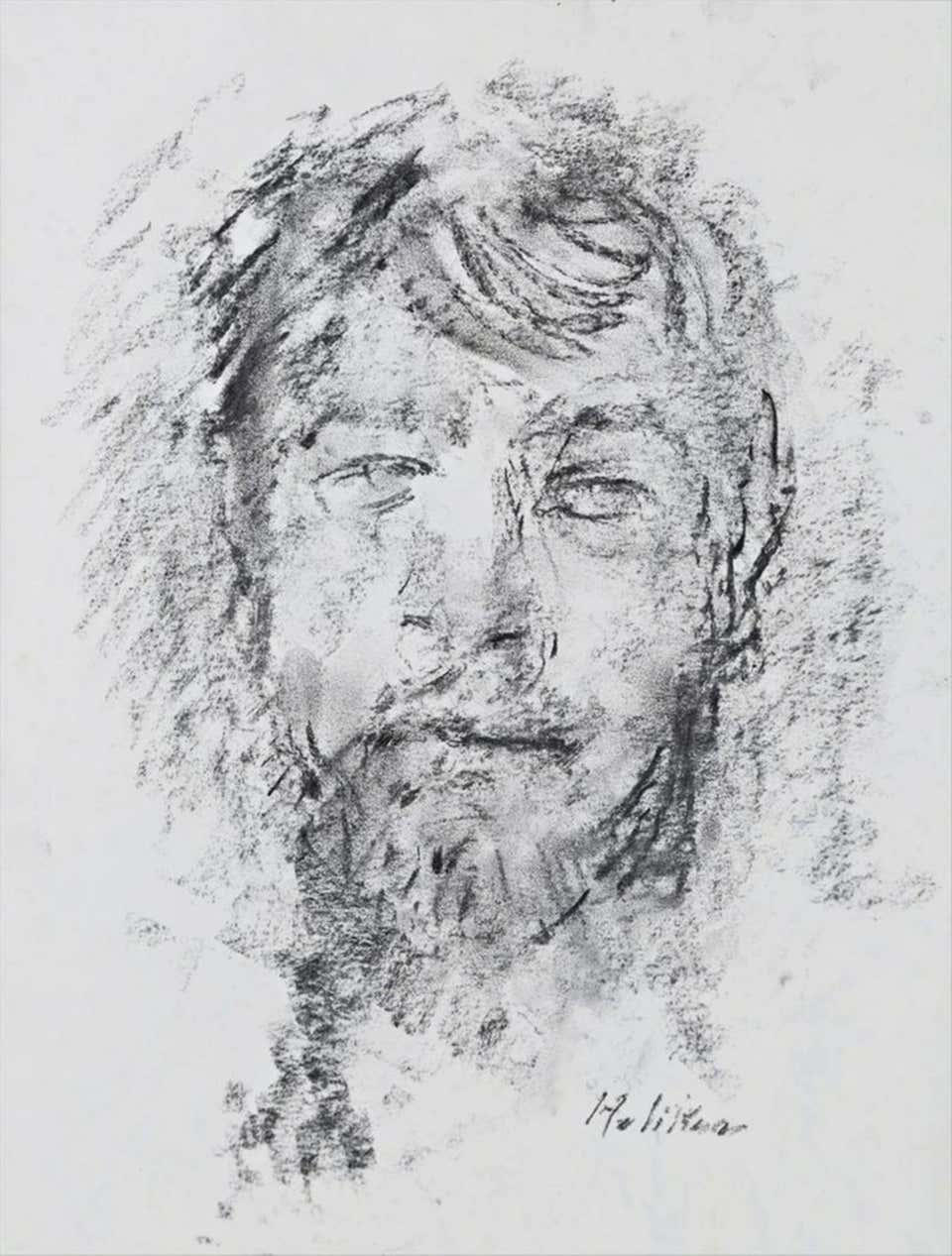 Self Portrait (original signed unique charcoal drawing) Kraushaar Gallery label