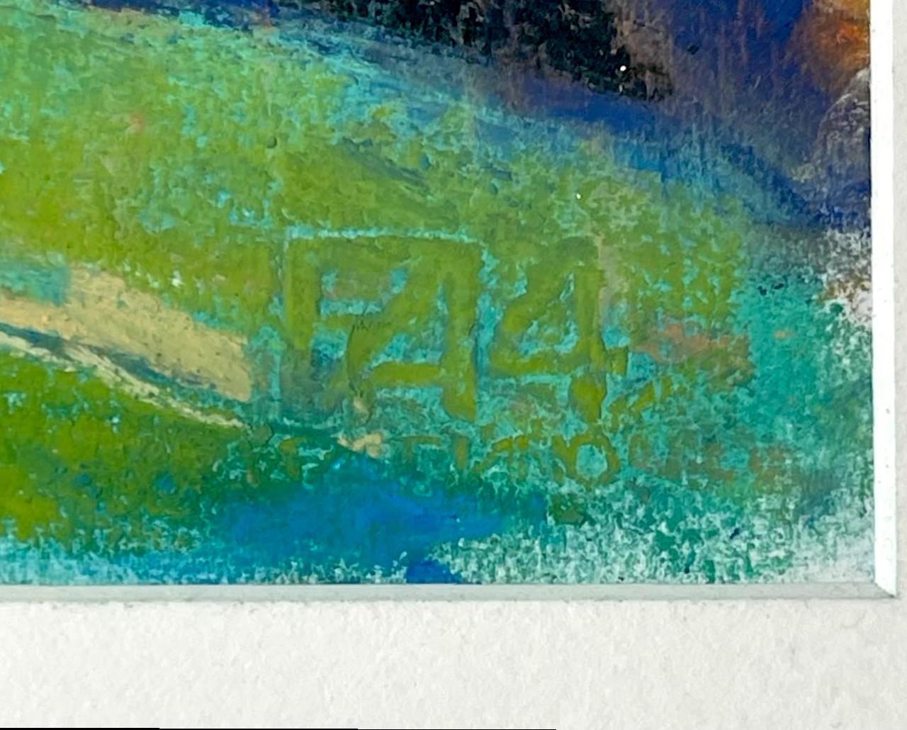 Blau-Grün (Blue-Green) peinture pastel unique signée, authentifiée, encadrée en vente 1