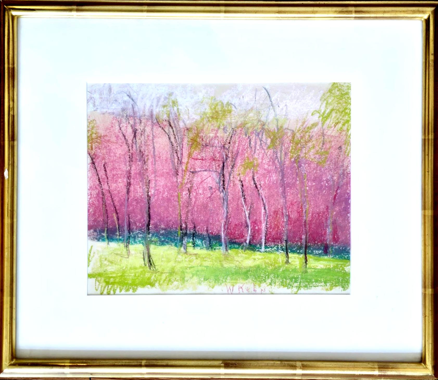 Roughly Textured Trees (unique signed landscape color field pastel painting) - Art by Wolf Kahn