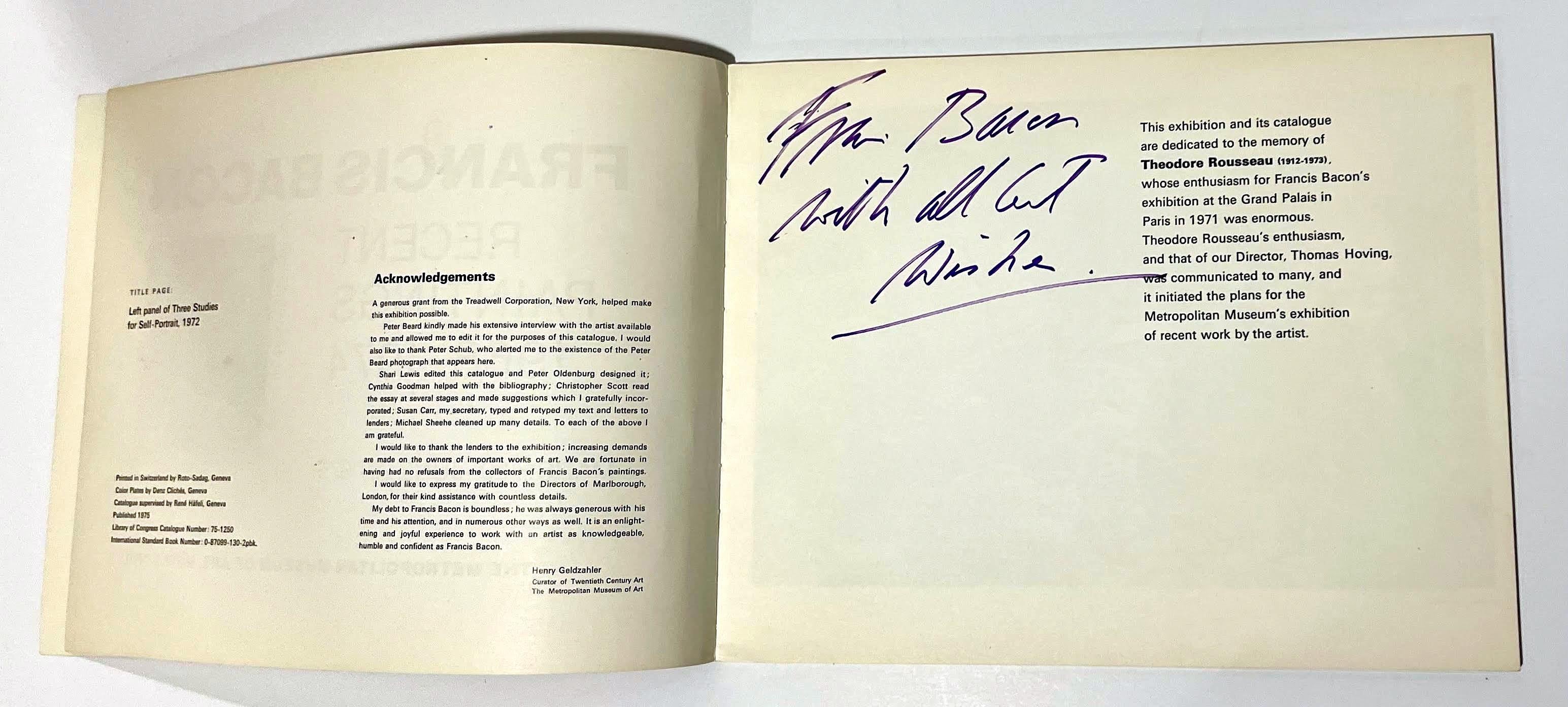 Monograph: Francis Bacon (hand signed and warmly inscribed by Francis Bacon) For Sale 3