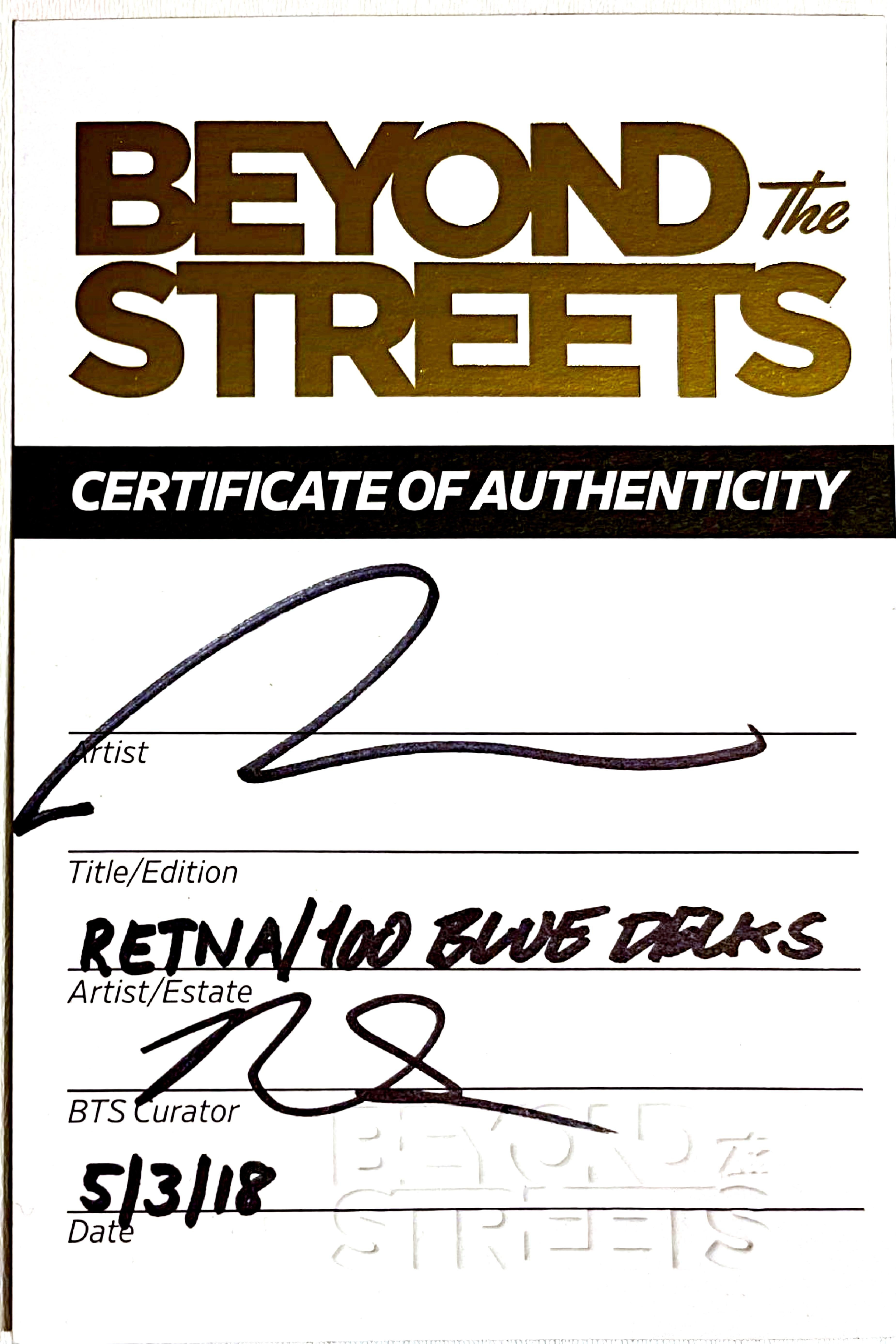 Skateboard Skate deck (bleu) avec COA signé à la main par RETNA - Lt. Ed. de 100 seulement en vente 5