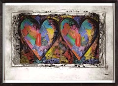 Vintage Two hearts with hand coloring in oil stick, signed & numbered (unique variation)