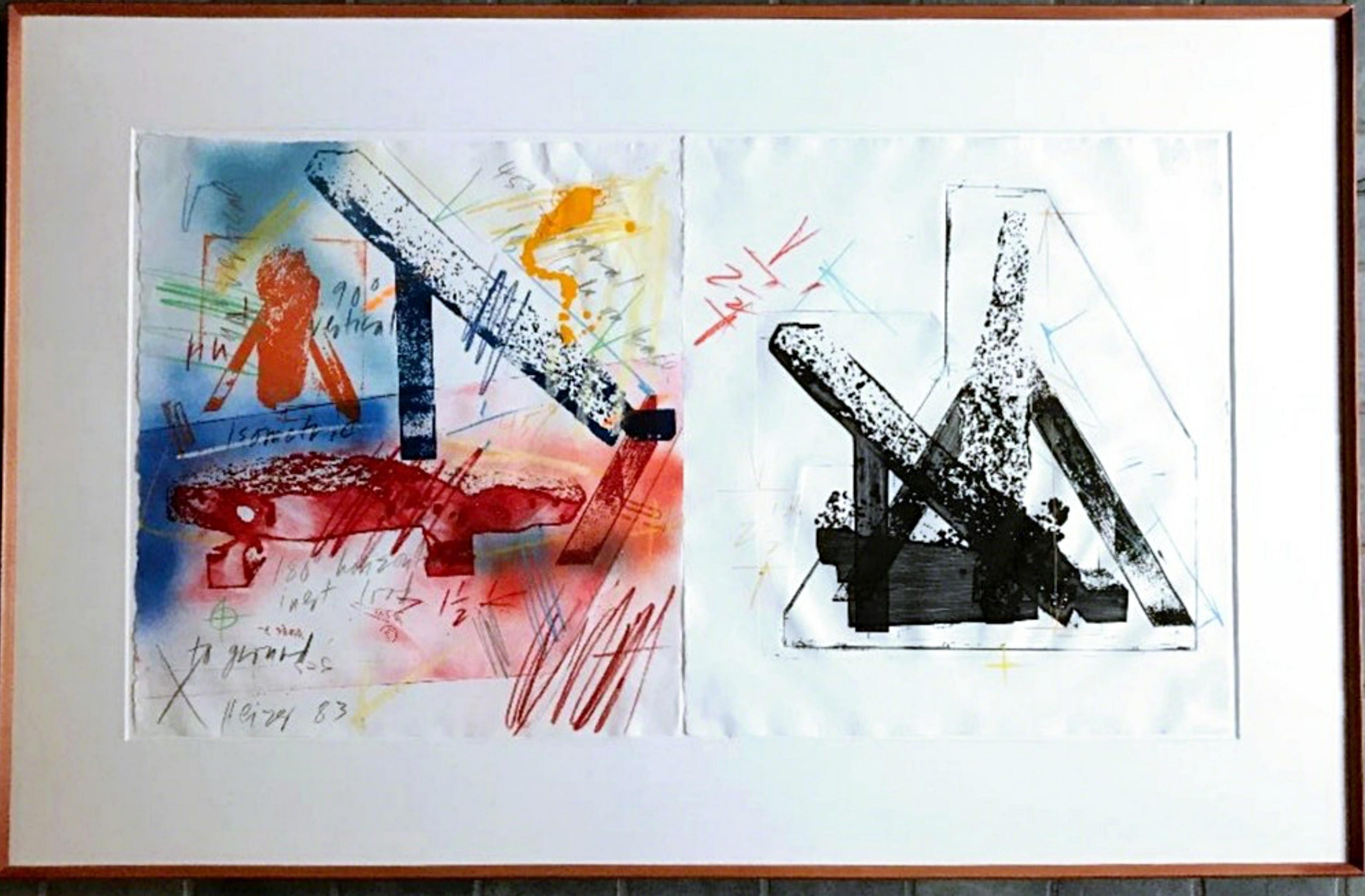 Michael Heizer Abstract Drawing - III-8  (hand painted, signed monoprint composition on two individual sheets) 