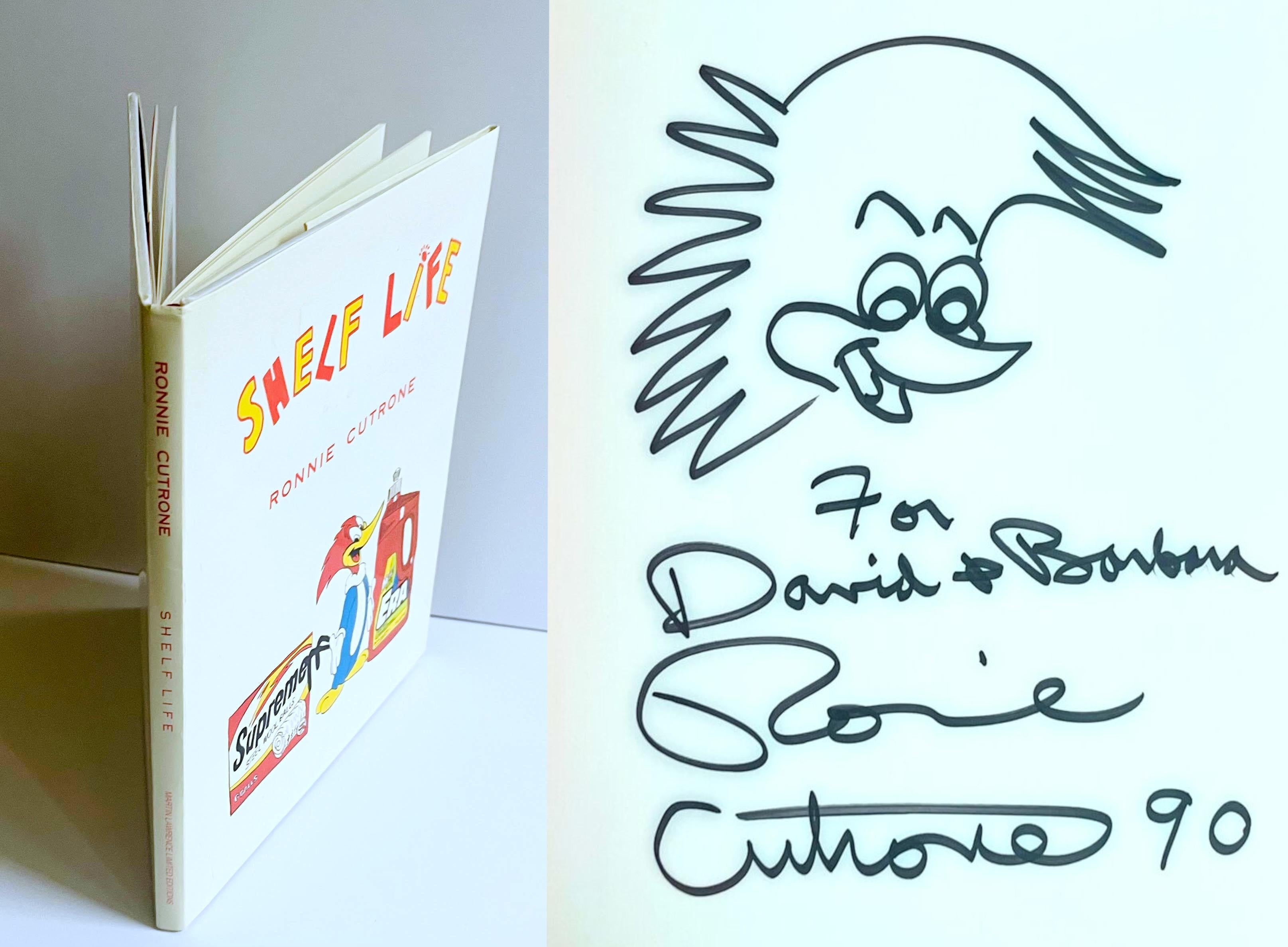 Original bird drawing (hand signed and inscribed by Ronnie Cutrone) in monograph