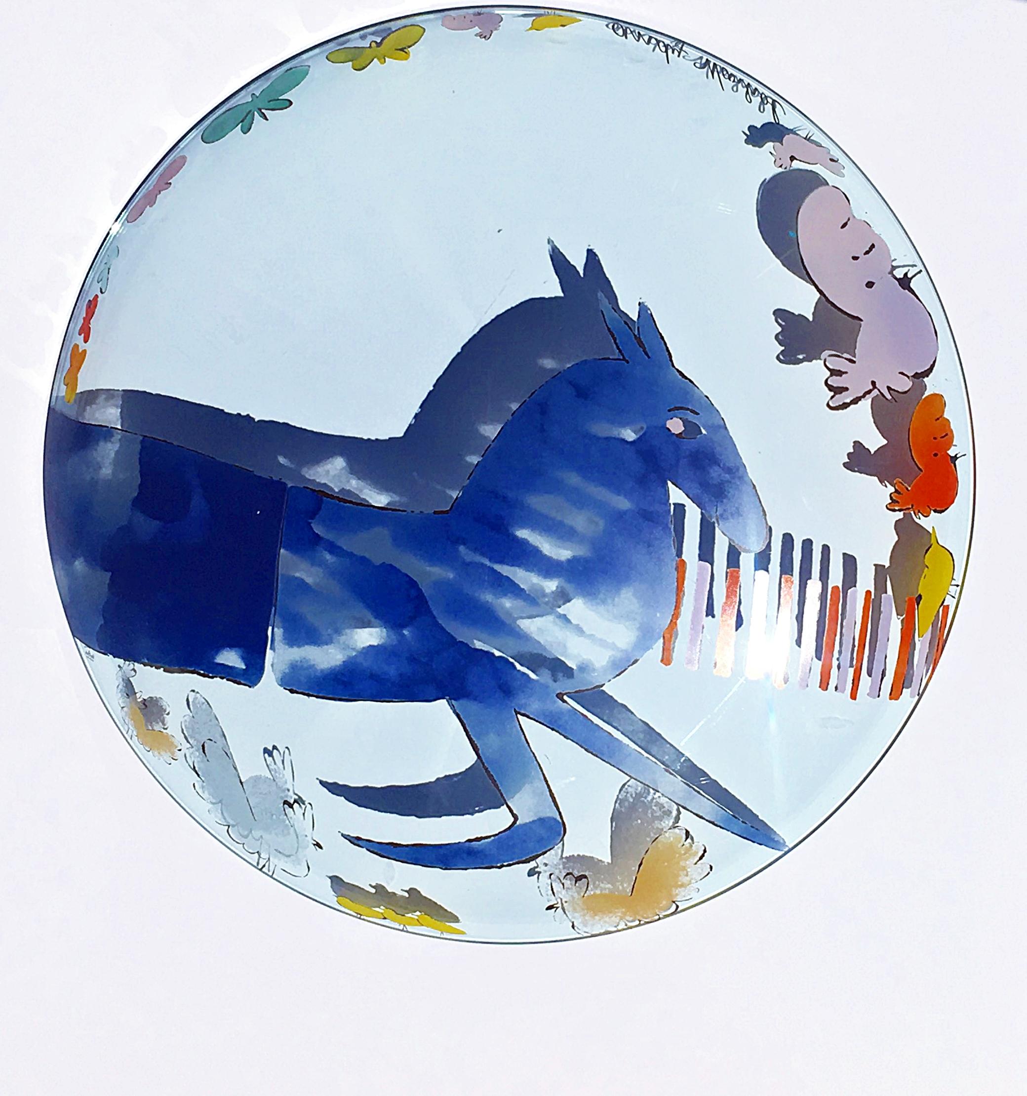 Rare sérigraphie vintage d'une grande licorne sur bol en verre, Rosenthal Inc.  - Pop Art Mixed Media Art par Andy Warhol