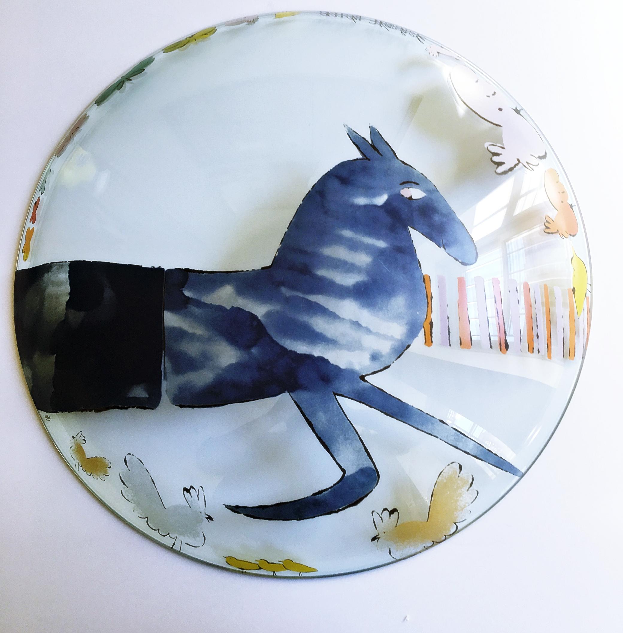 Rare Vintage Large Unicorn silkscreen on glass bowl, Rosenthal Inc.  For Sale 1