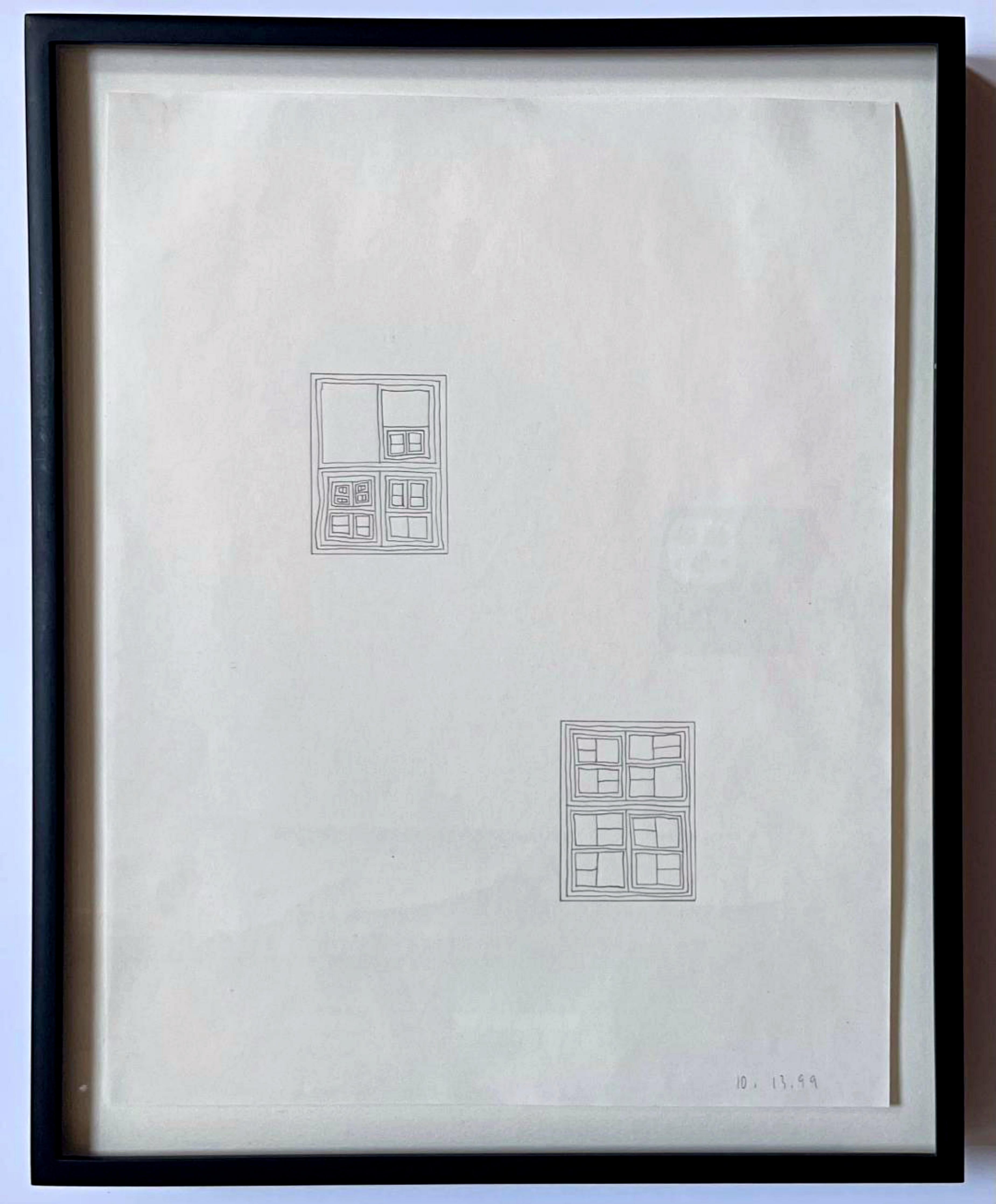 Untitled t-nail drawing, unique geometric abstraction hand signed framed - Art by James Siena