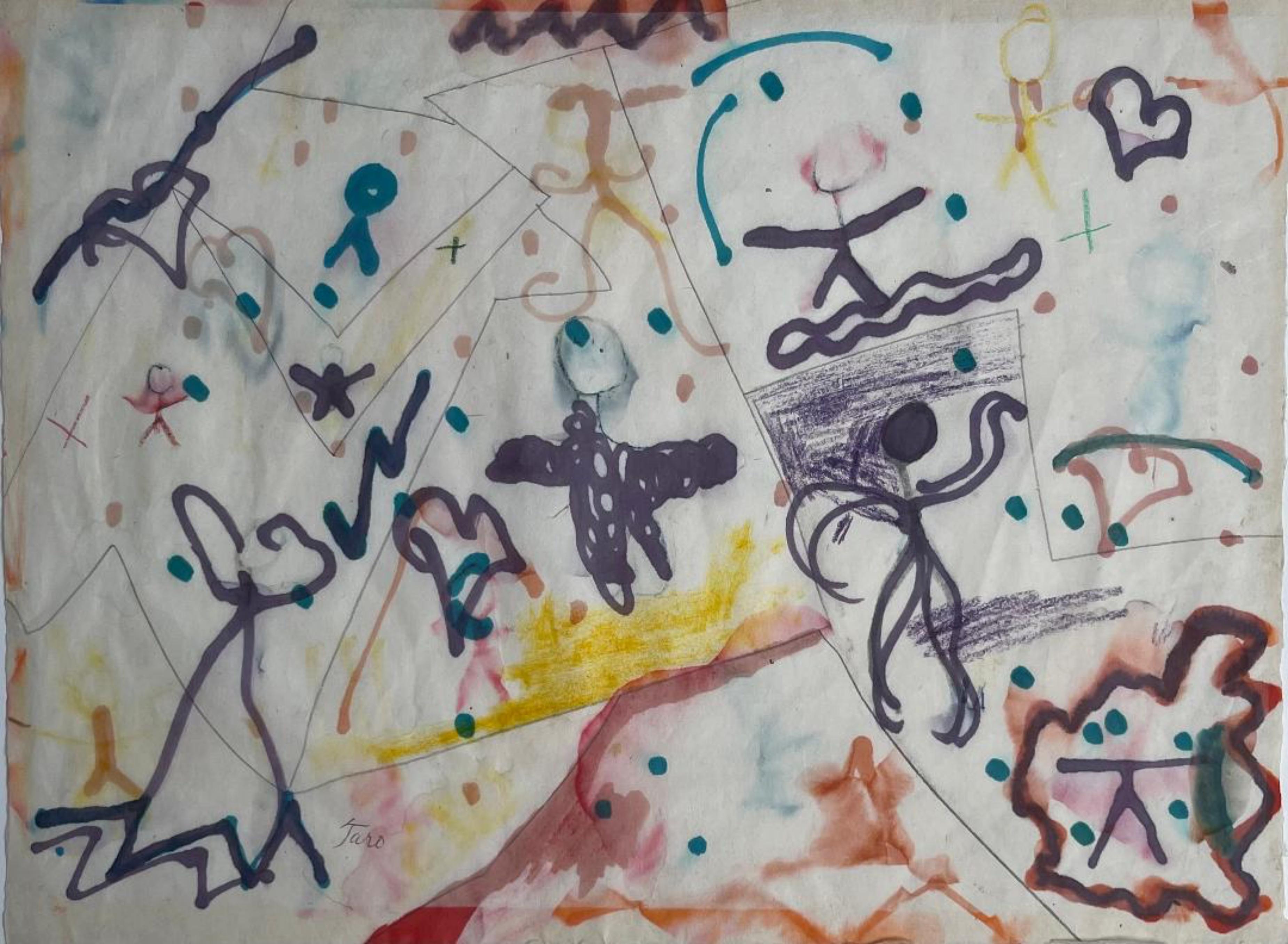 Abstract Painting Taro Yamamoto - Aquarelle expressionniste abstraite sans titre, signée au crayon, art japonais-américain