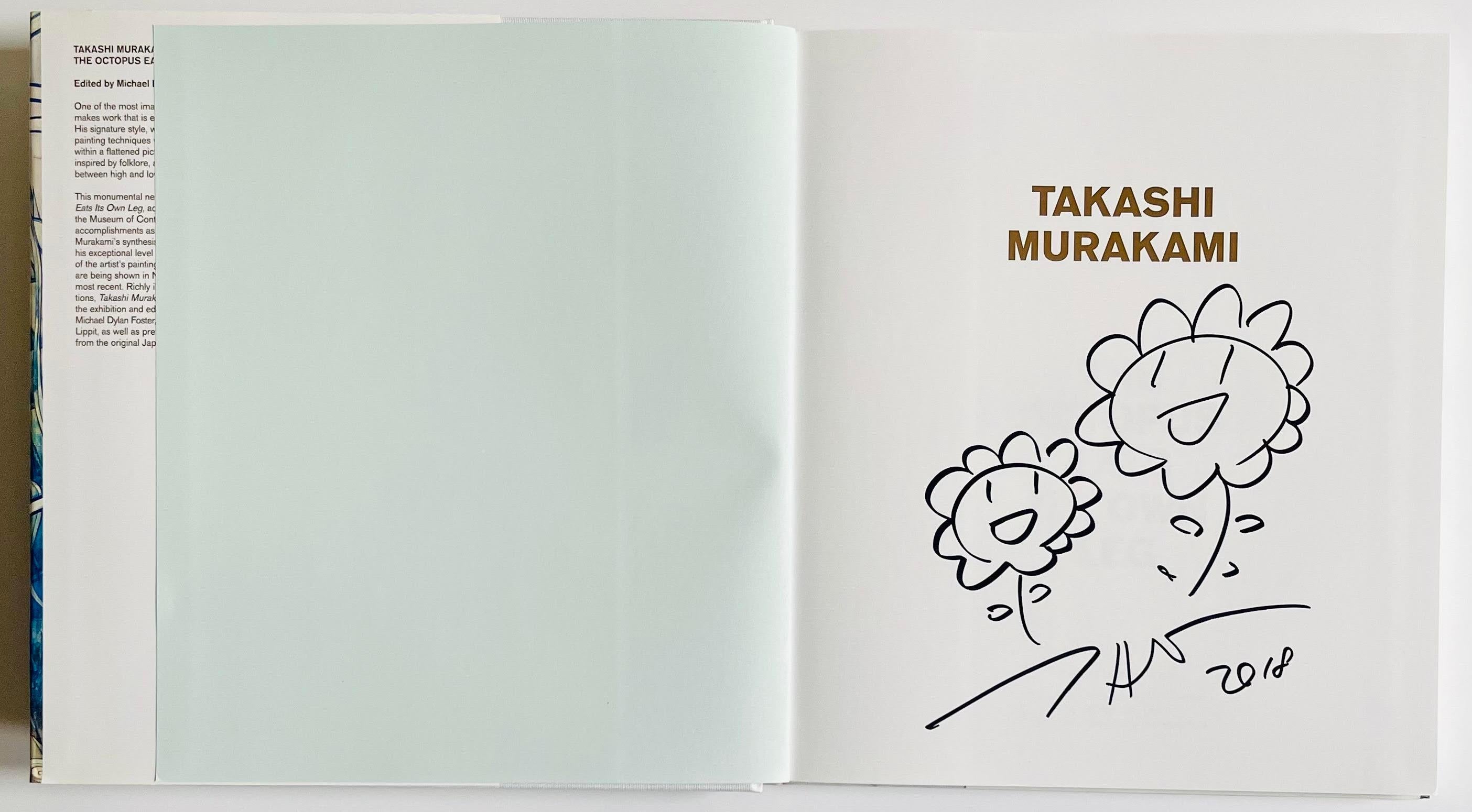 Takashi Murakami Abstract Drawing - Unique signed drawing (Two Flowers) for the Modern Art Museum, Ft. Worth, Texas