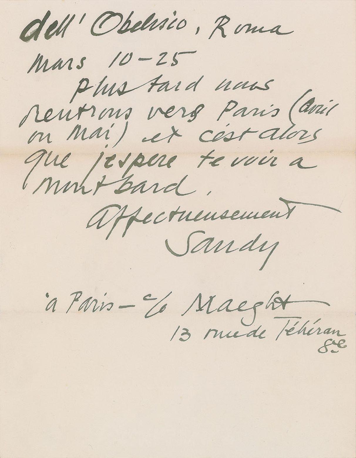 Handwritten, signed letter - Art by Alexander Calder