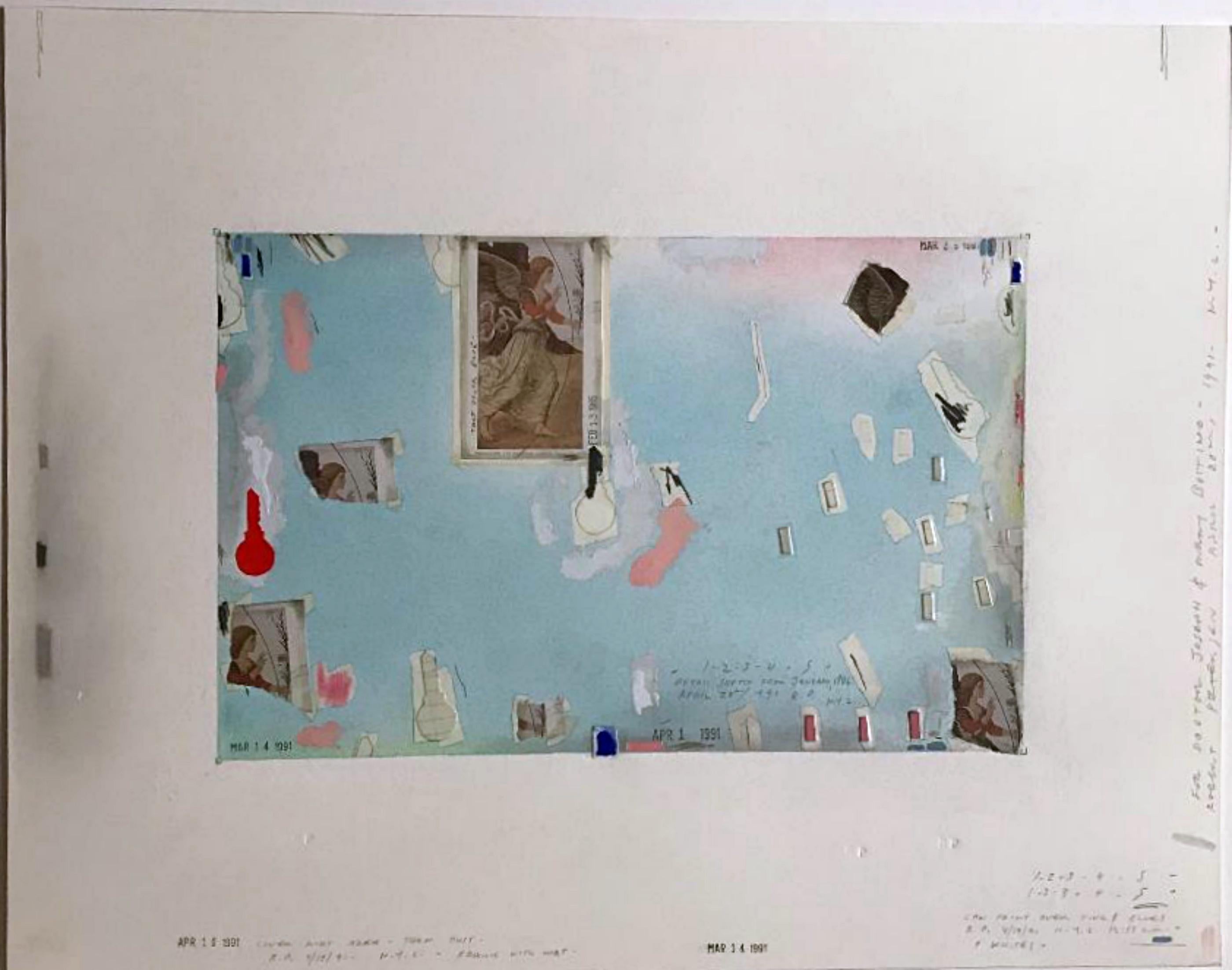 Sketch de janvier 1986, collage de pigments purs, peinture acrylique ; signé