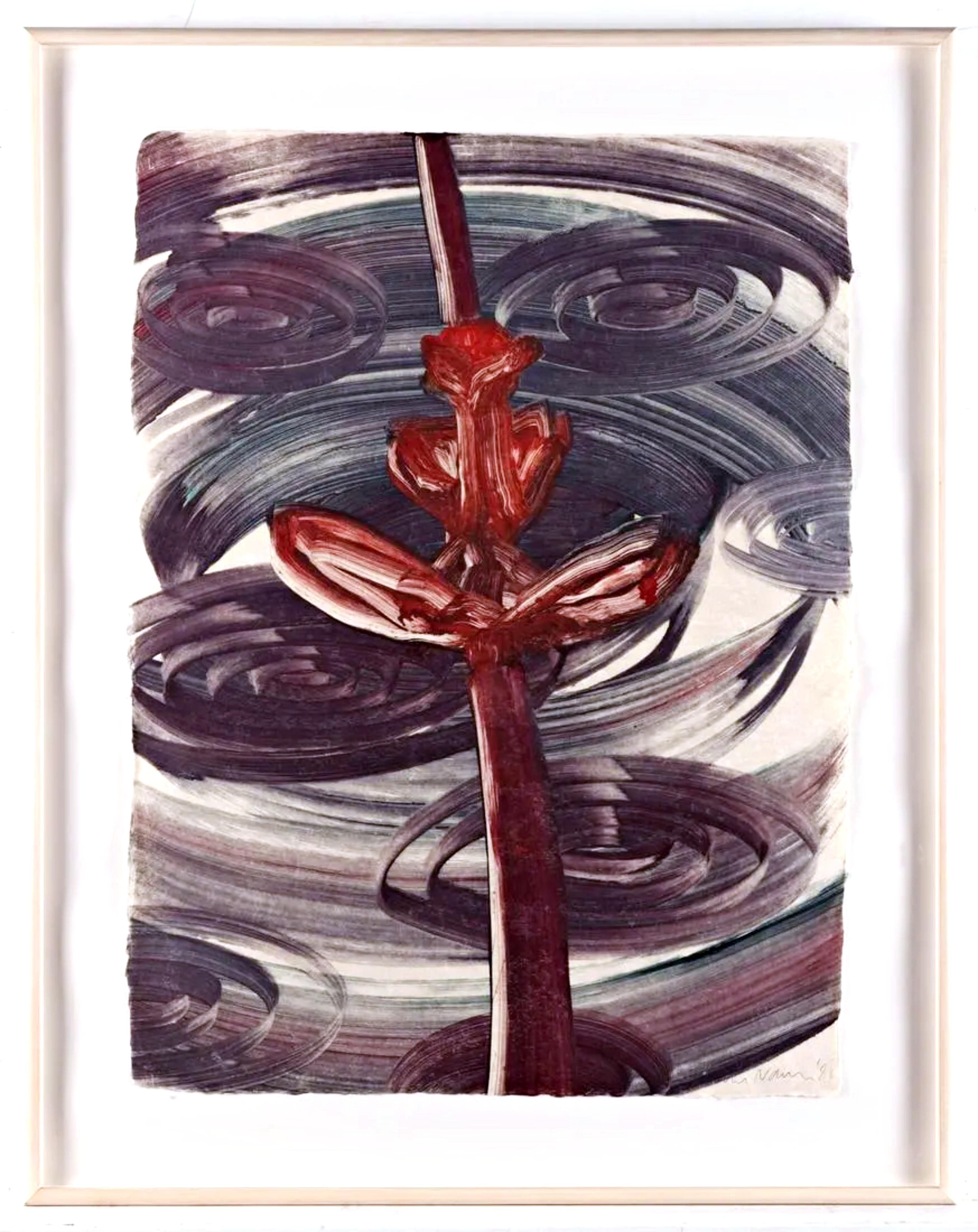 Jamie Nares, Monotipo floral original (único, firmado a mano) Enmarcado, descesión