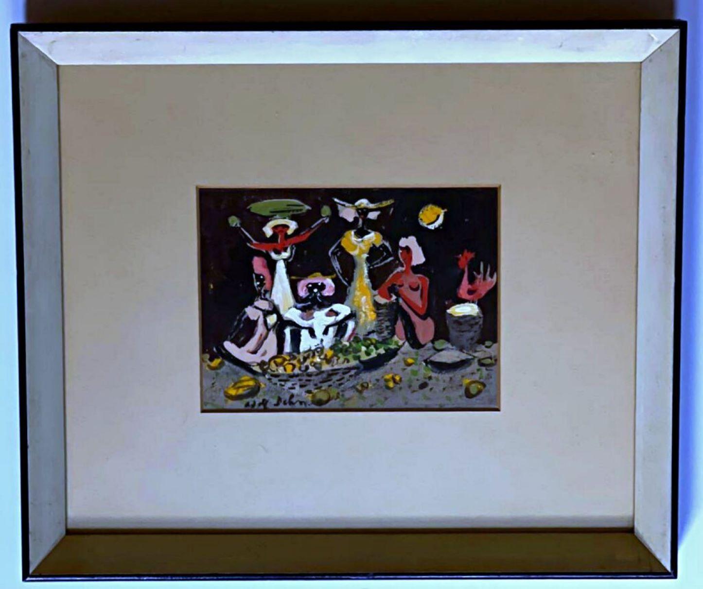 Adolf Dehn, Scena di Haiti A, dipinto firmato, Associated American Artists, anni '50 - Painting di Adolf Arthur Dehn
