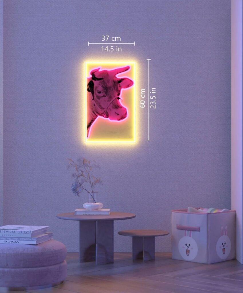 Yellowpop 3-d Neon Fluorescent light Cow Wall Display Sign w/ plug + COA 74/500 - Pop Art Art by Andy Warhol
