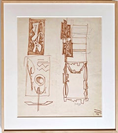 Dorothy Dehner, disegno scultoreo astratto firmato della metà del secolo scorso, incorniciato