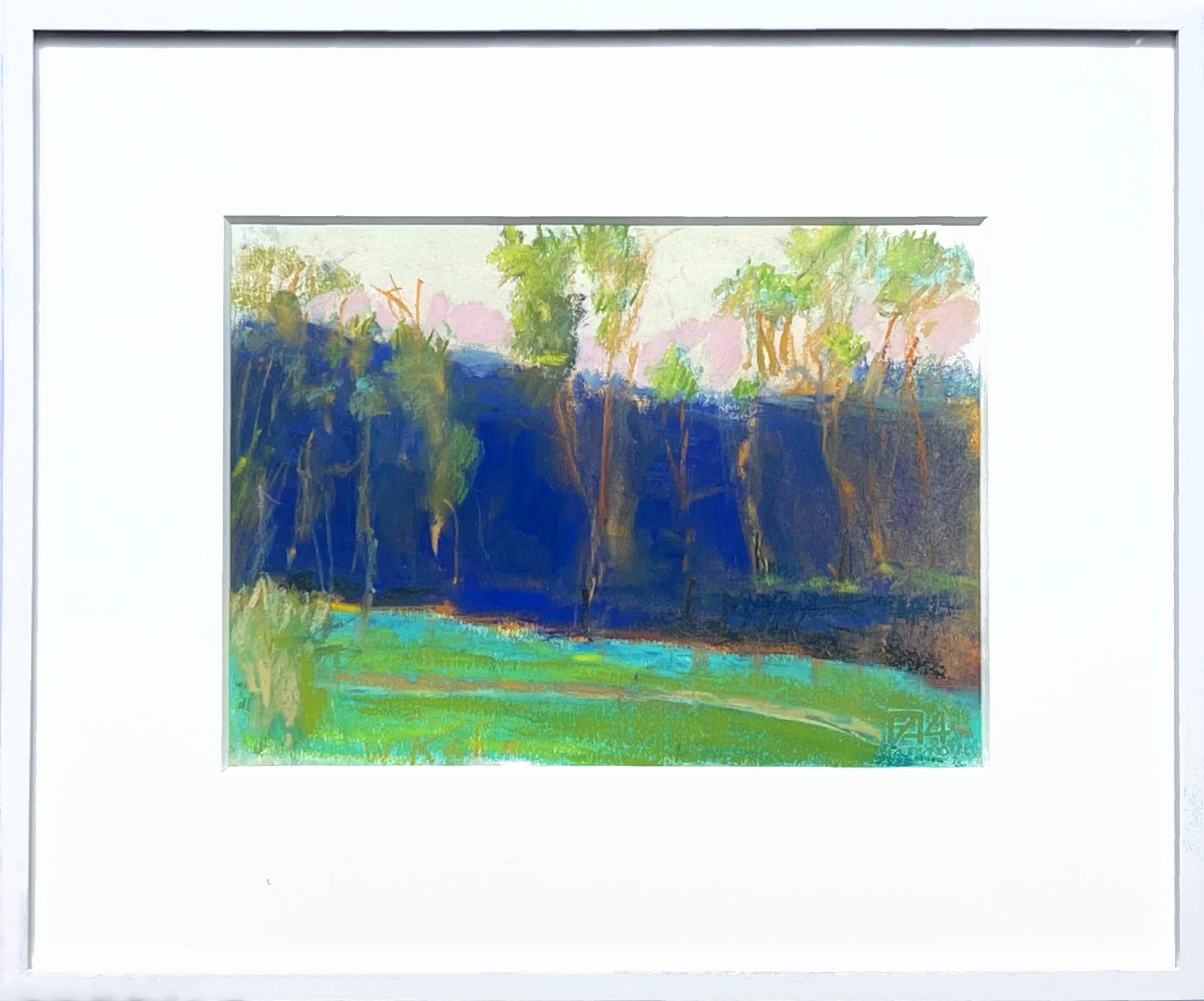 Blau-Grün (Blau-Grün) einzigartiges Pastellgemälde handsigniert, authentifiziert, gerahmt – Art von Wolf Kahn