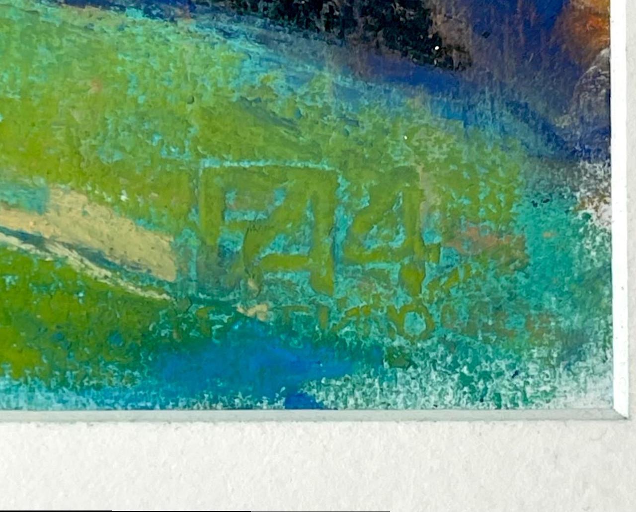 Blau-Grün (Blau-Grün) einzigartiges Pastellgemälde handsigniert, authentifiziert, gerahmt 1