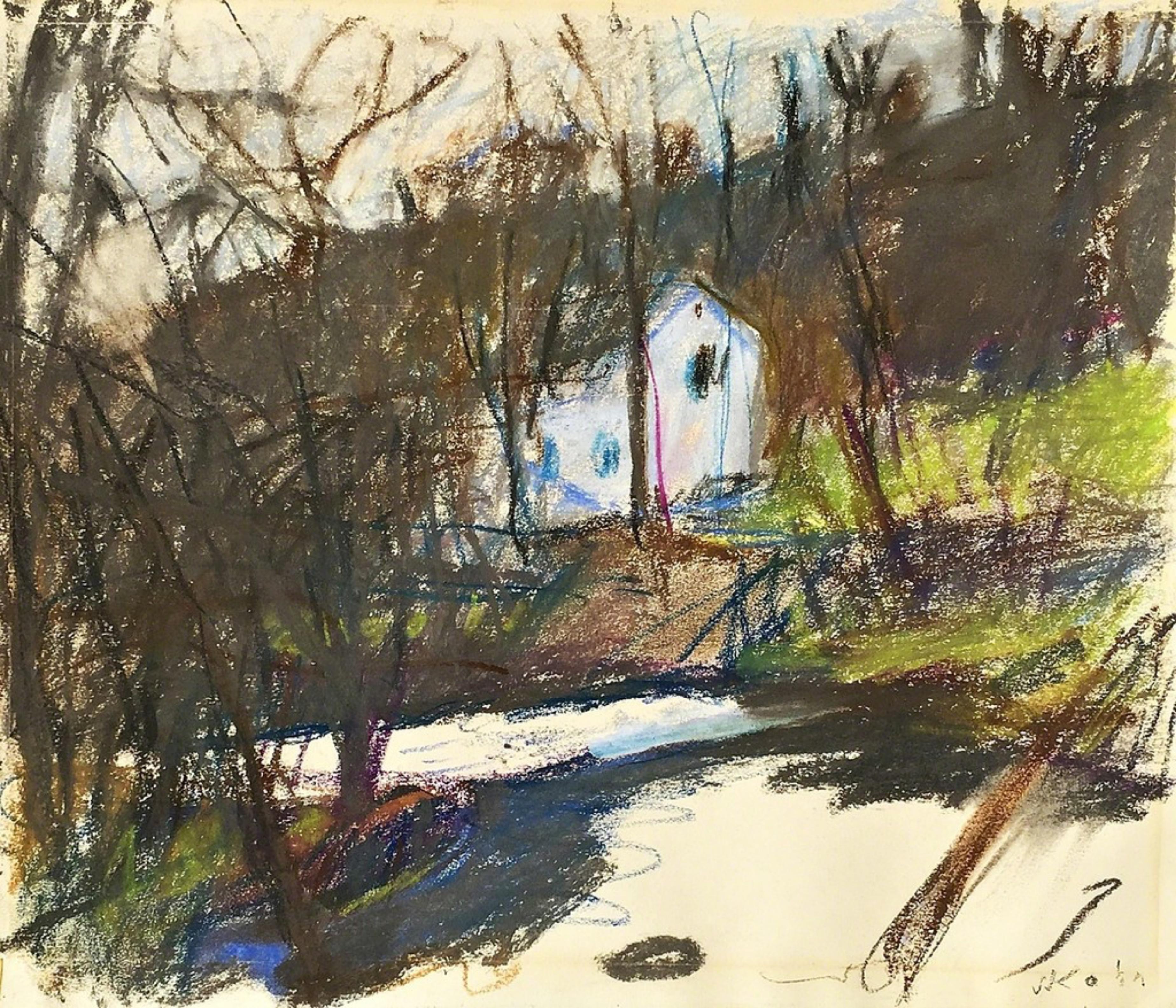 Un fienile in un paesaggio boscoso, pastello firmato unico, della Collection'S di Allan Stone - Painting di Wolf Kahn