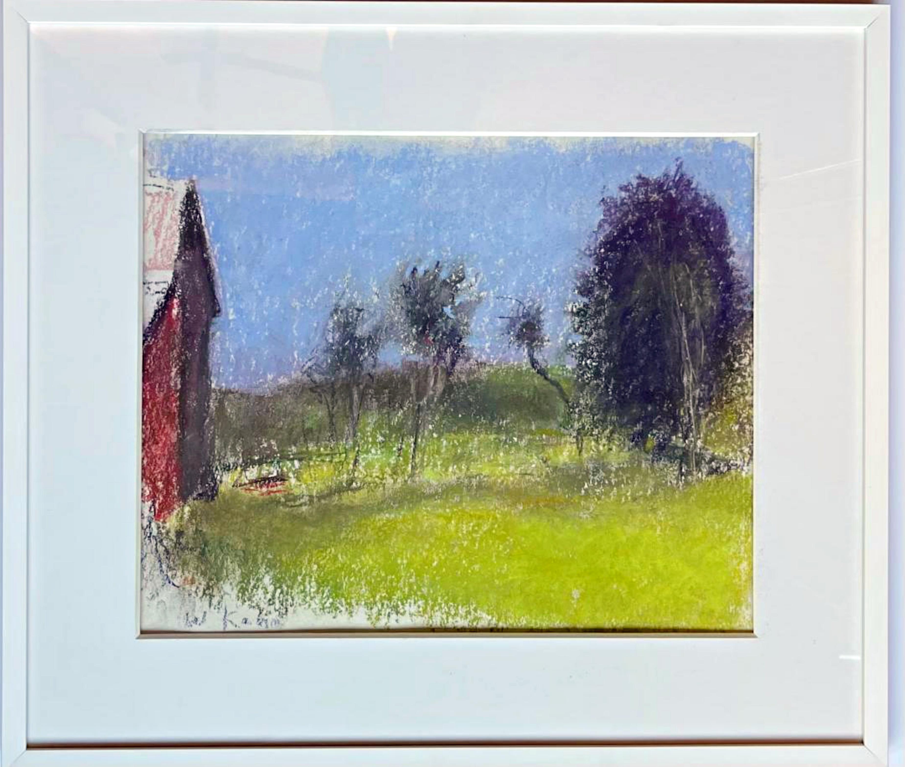 The Red Barn (New Hampshire Sugar House) Original signiertes Pastellgemälde, gerahmt – Art von Wolf Kahn