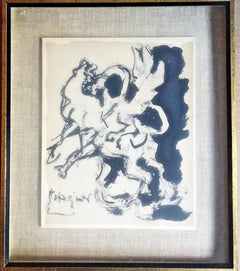 Study for Bull and Condor, unique Ink on gouache signed, segy collection, framed