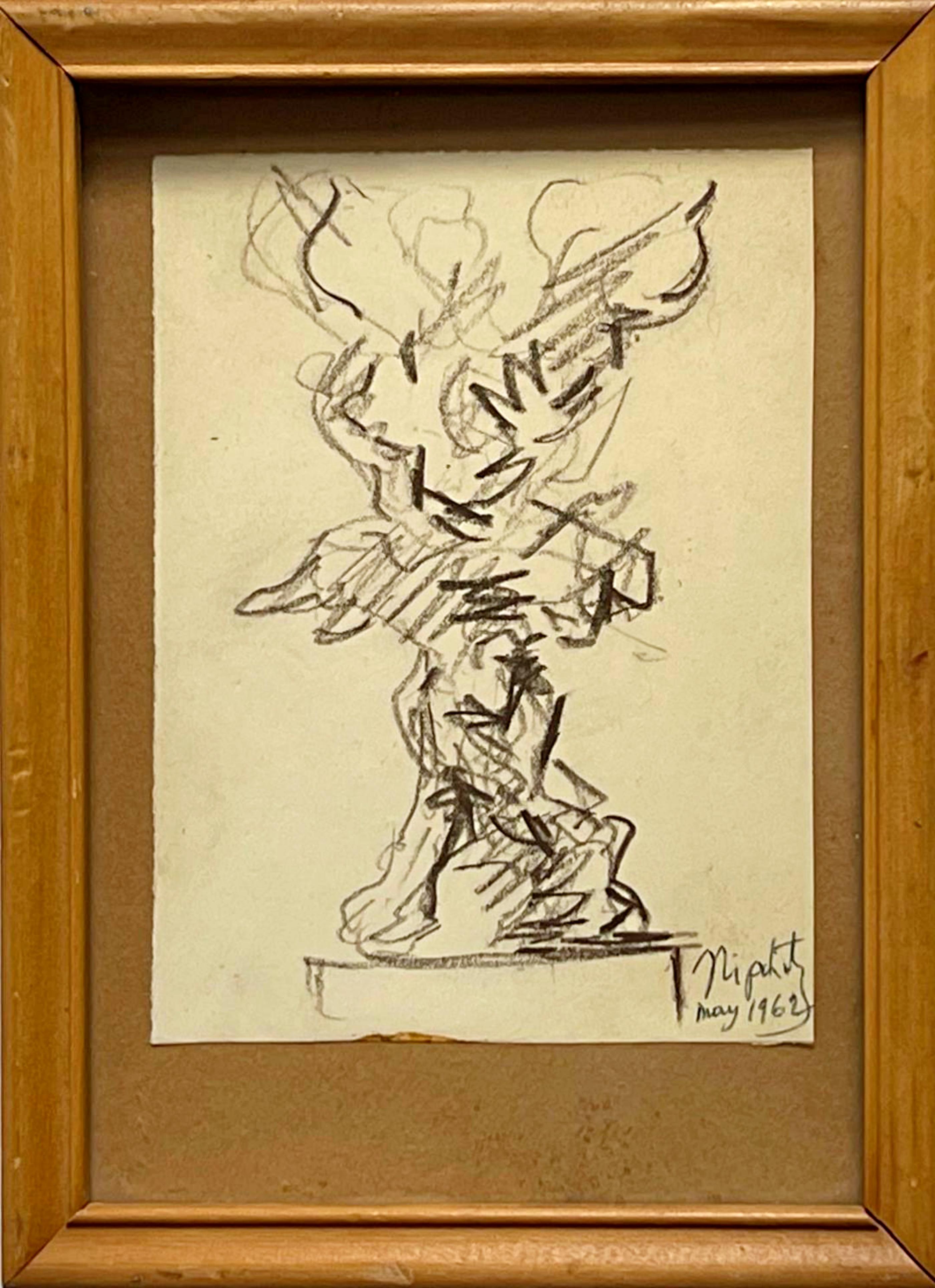 Étude sculpturale, dessin au fusain moderniste signé à la main Estate of Ladislas Segy - Moderne Art par Jacques Lipchitz