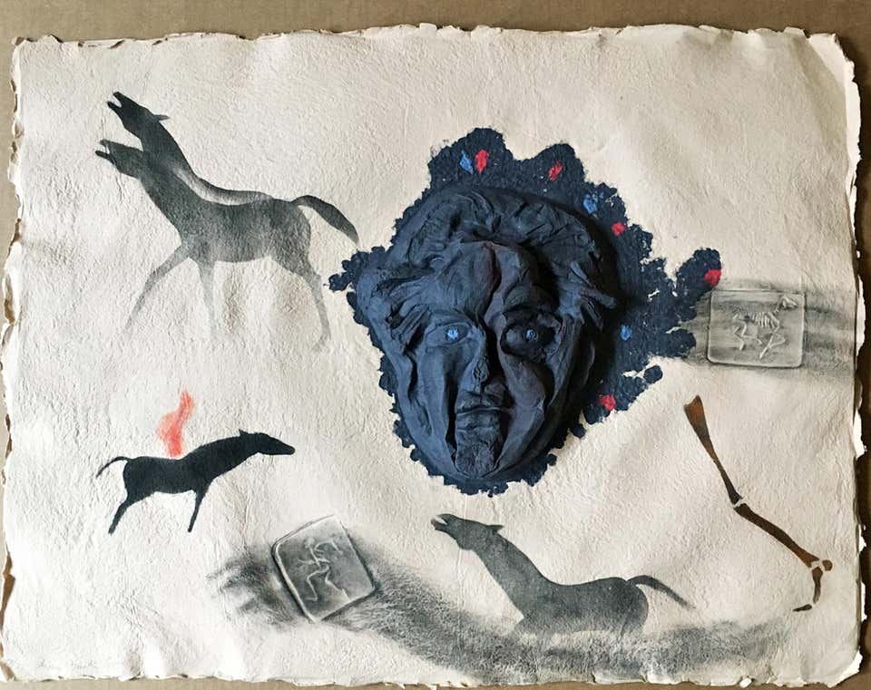Renowned female artist Mary Frank, Cast 3-D Cast Paper Collage Signed, No. 78/85