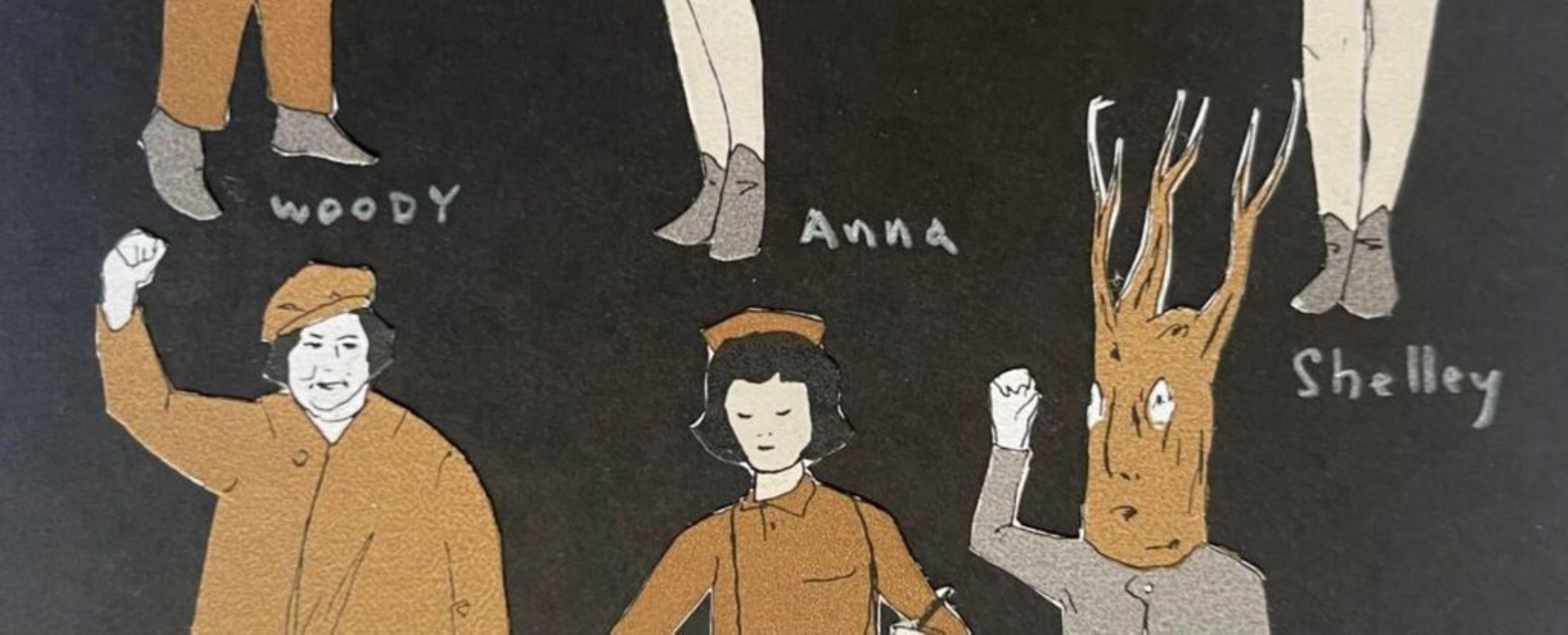 Marcel Dzama
Ancora più amici di Jason, tra cui Marcel Dzama, dall'eredità di Jason Polan, 2019
Collage a tecnica mista con inchiostro, acquerello e grafite su carta colorata
Firmato, datato, titolato, annotato e iscritto con un autoritratto sul