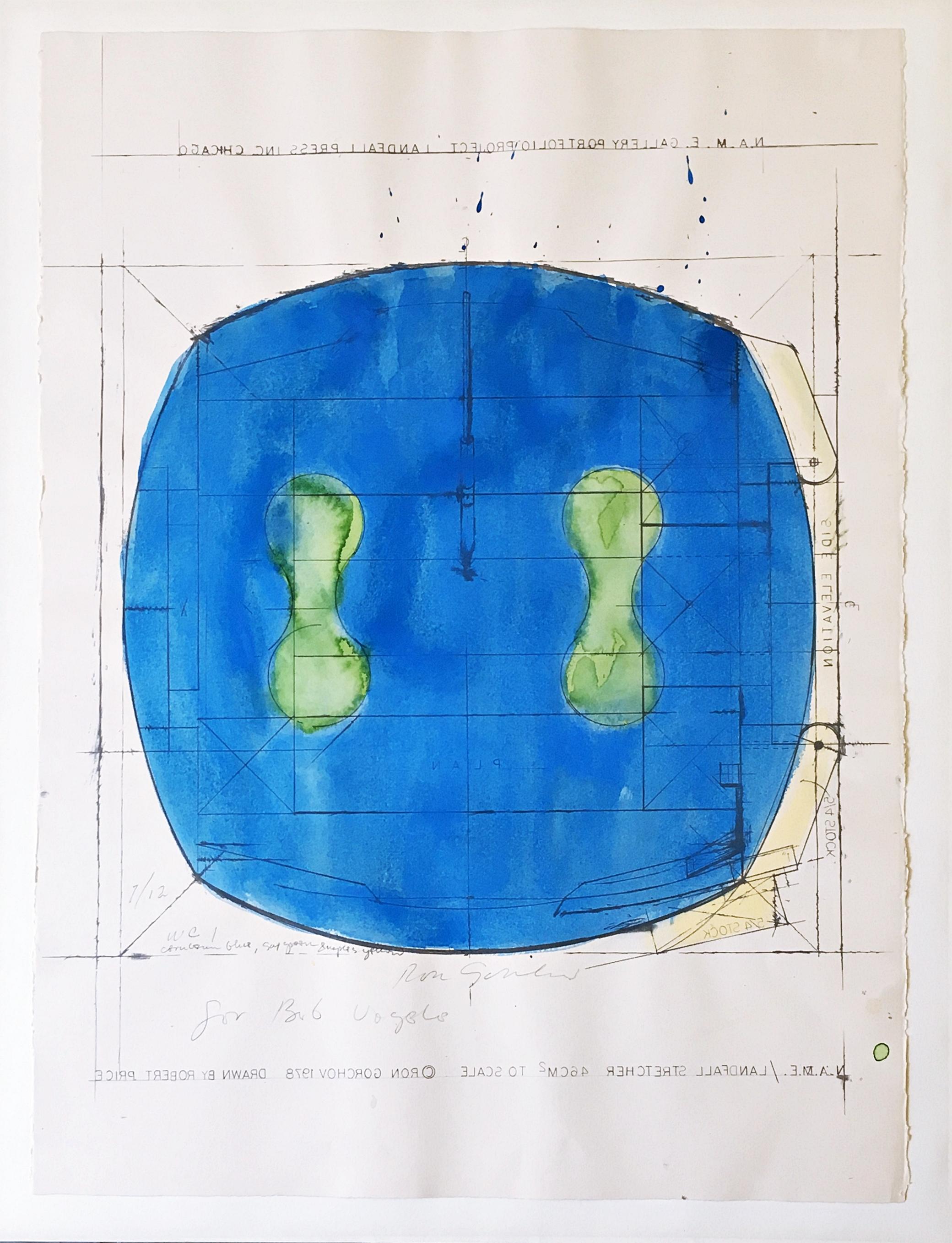 Geometrische Abstraktion, signiert und beschriftet dem Designer Robert Vogele, gerahmt – Painting von Ron Gorchov