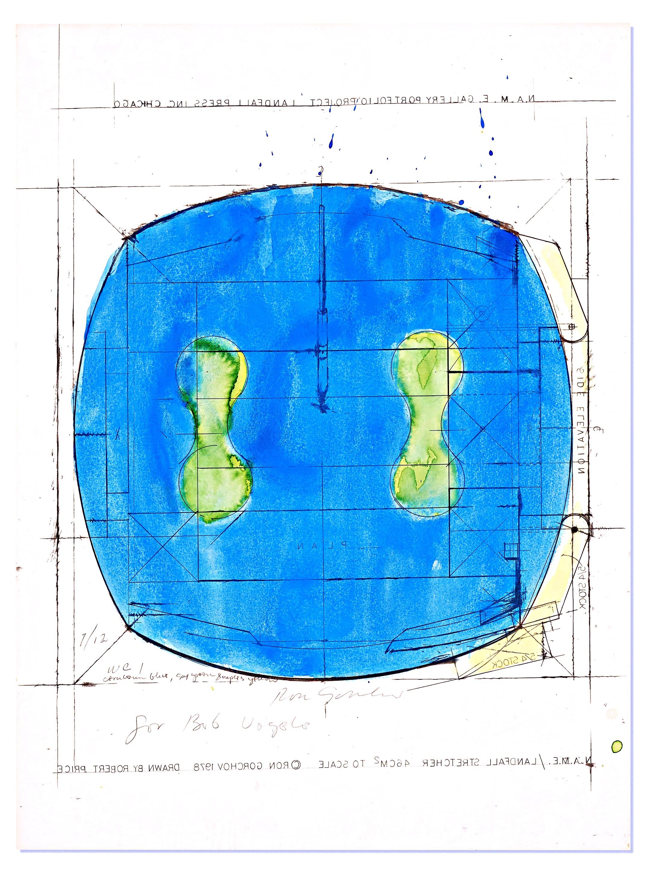 Ron Gortschow
Ohne Titel, mit Widmung an Robert Vogele, 1978
Aquarell und Radierung auf Papier mit 2 Büttenrändern.
Handsigniert mit Bleistift und beschriftet auf der unteren Vorderseite. Die Inschrift lautet wie folgt: Für Bob Vogele Ron
