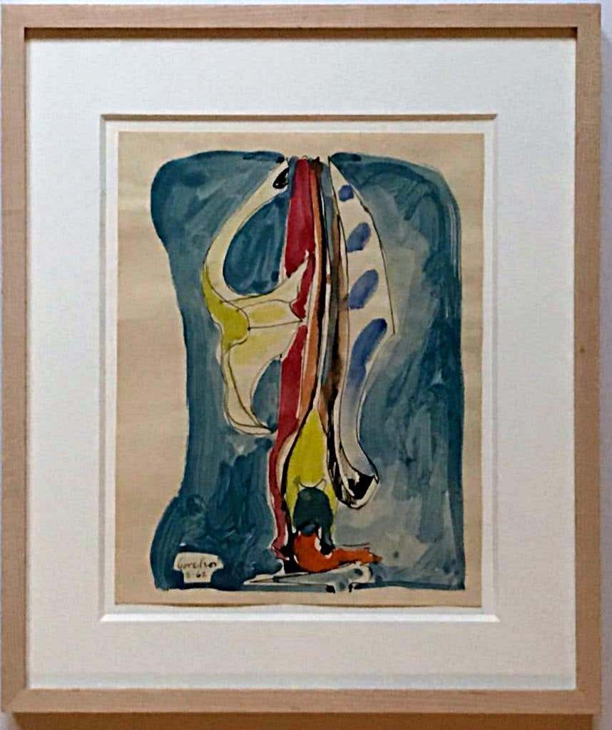 Ron Gorchov Mid Century Modern Abstract Expressionist painting on paper Signed