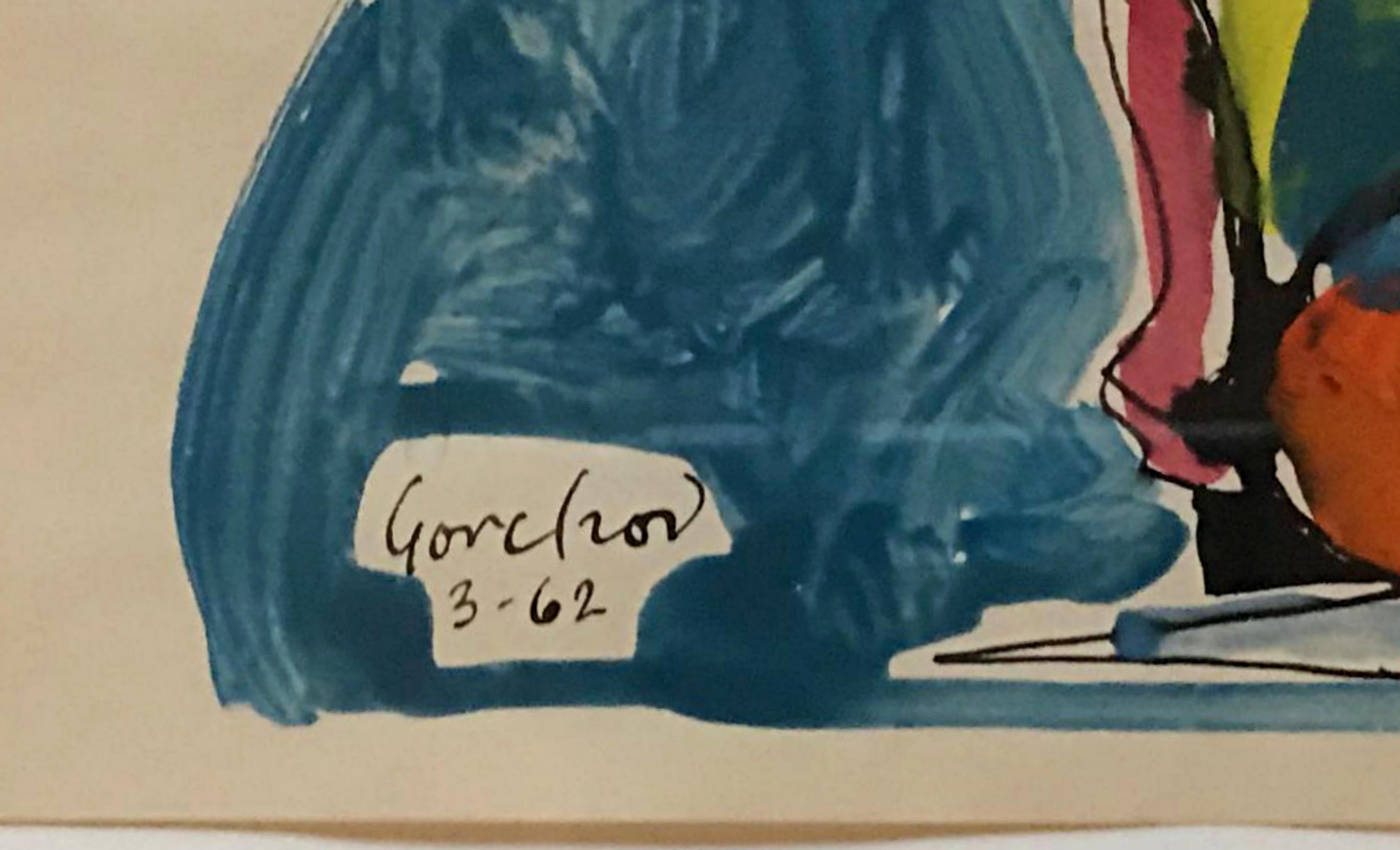 Ron Gorchov Mid Century Modern Abstract Expressionist painting on paper Signed For Sale 1