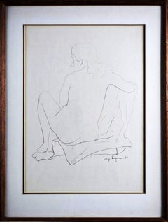 Dibujo original de desnudo arte moderno de mediados de siglo por escultor de renombre -¡Firmado Raro!