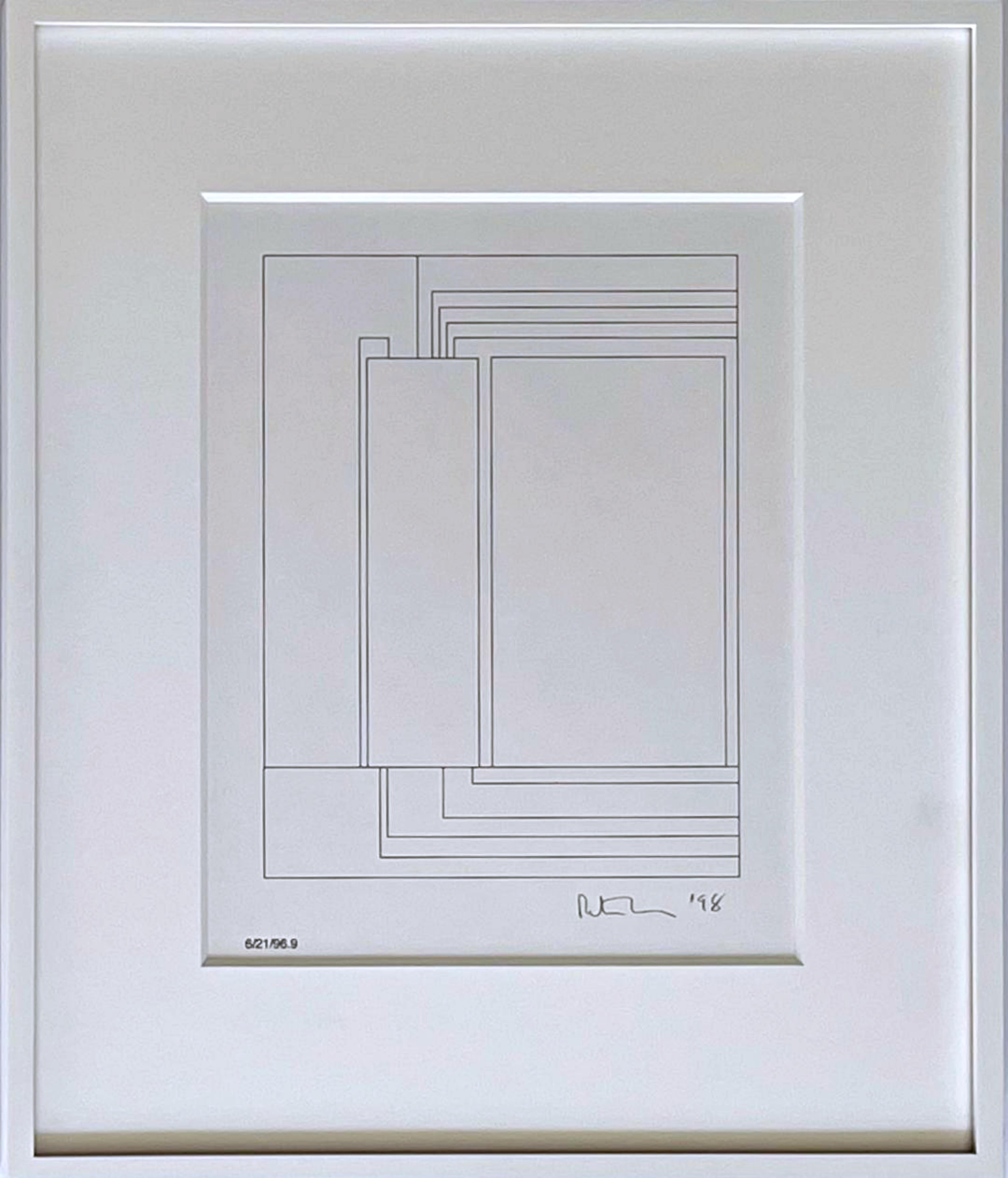 Peter Halley, Disegno originale a inchiostro e grafite firmato e datato a mano; unico incorniciato