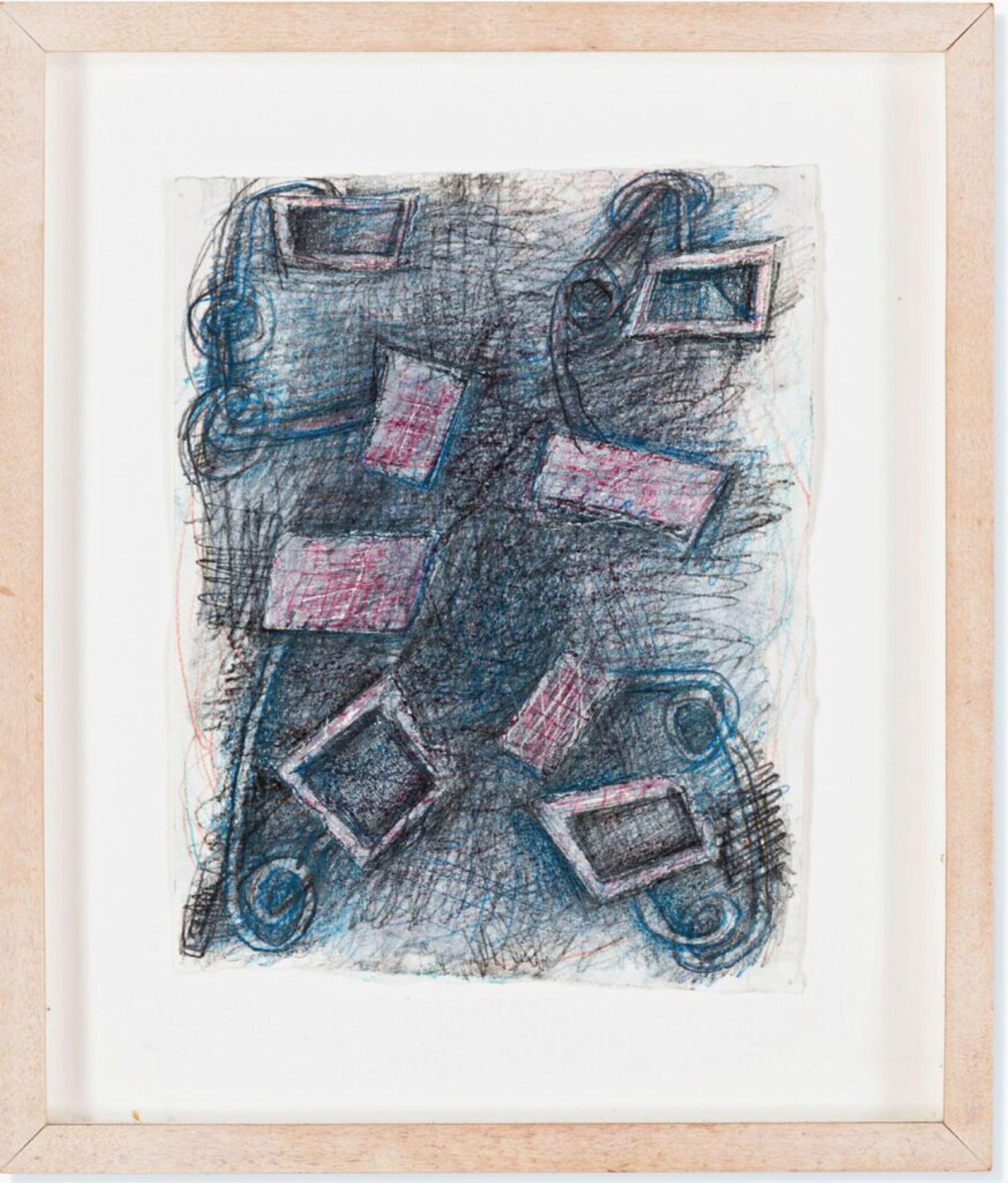 Composizione astratta, Grafite, matita colorata e collage di carta, Firmato, Incorniciato