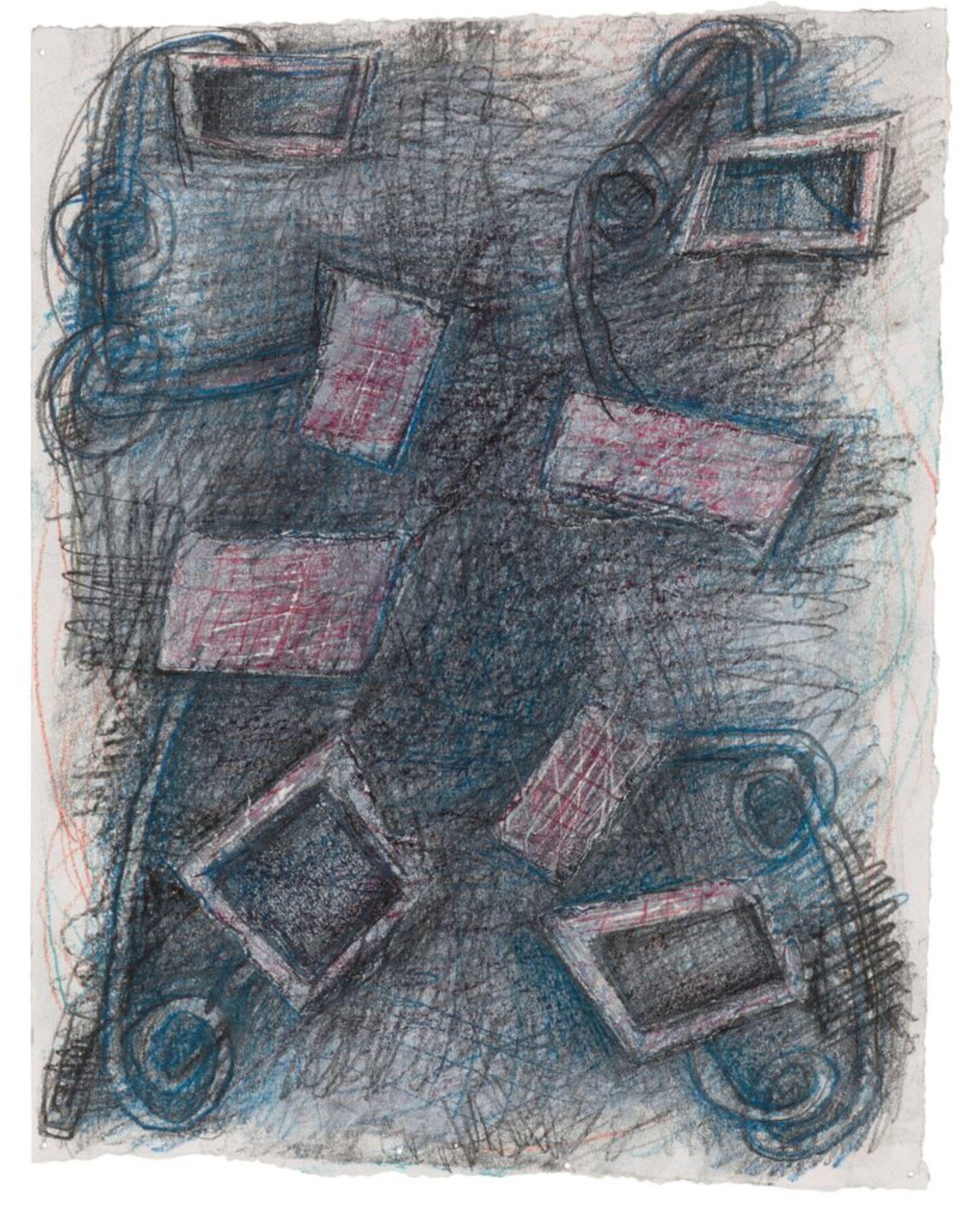 Abstract Composition, Graphite, colored pencil and paper collage, Signed, Framed - Art by Elizabeth Murray