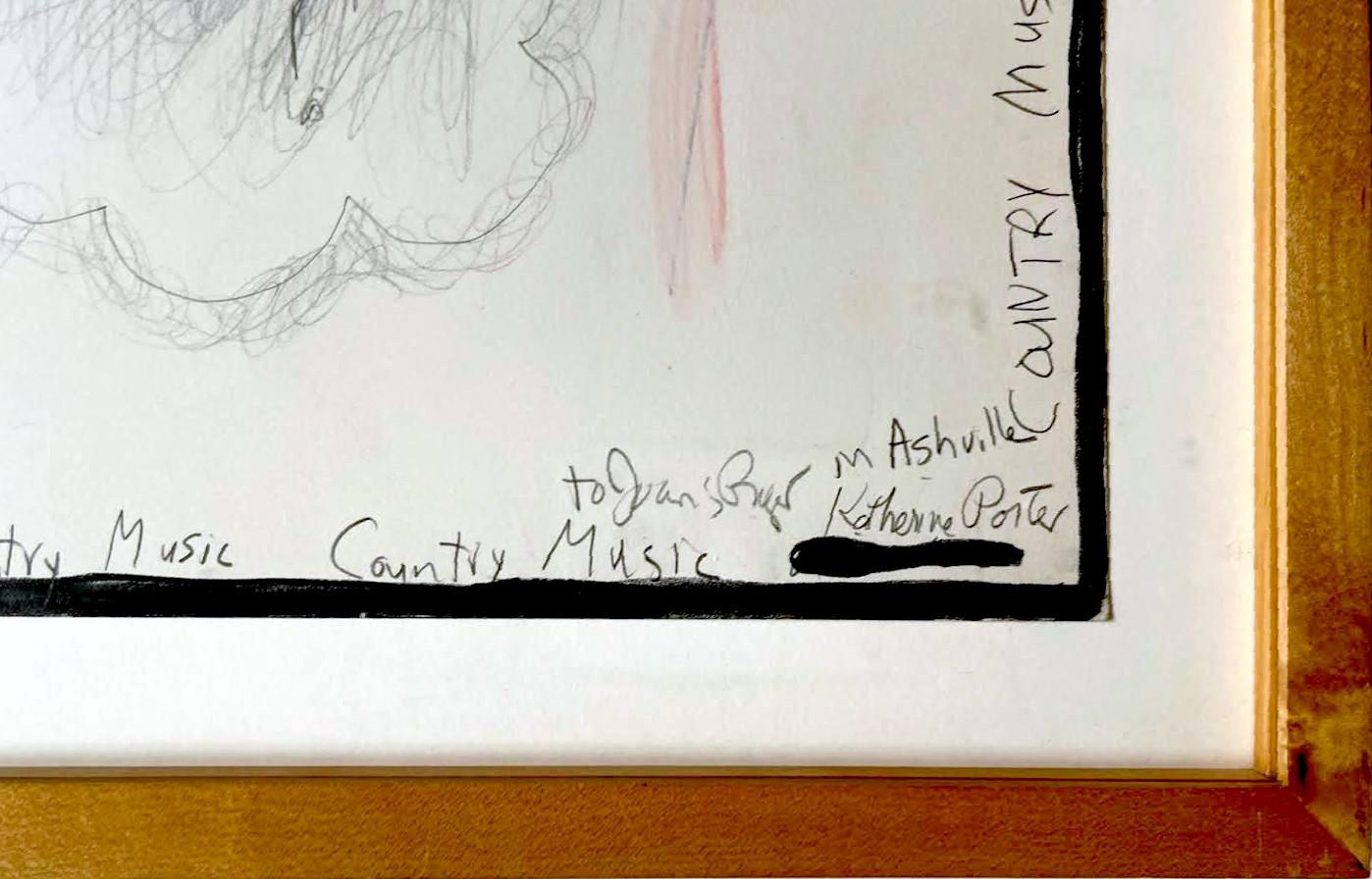 Katherine Porter
Country-Musik (Nashville ist ein Rätsel), 1986
Mischtechnik; Farbstift, Gouache und Graphit auf Papier, einmalig signiert und mit Nashville datiert
Handsigniert und persönlich beschriftet mit einer Datumsangabe von Nashville,