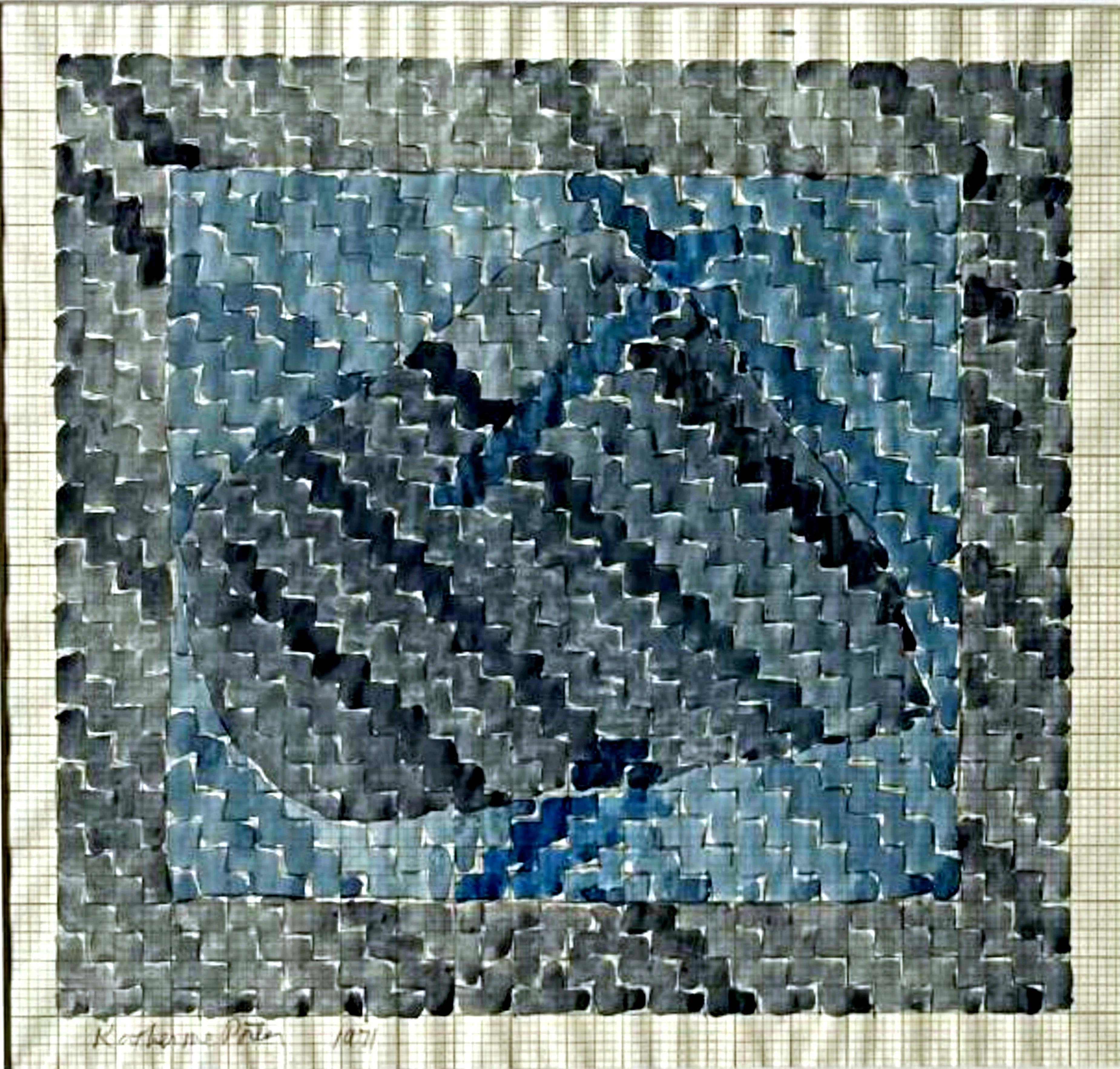 Katherine Porter Acuarela abstracta geométrica y grafito sobre papel Firmado Enmarcado