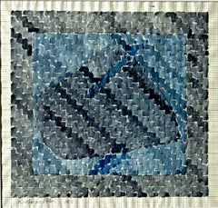 Katherine Porter Acuarela abstracta geométrica y grafito sobre papel Firmado Enmarcado