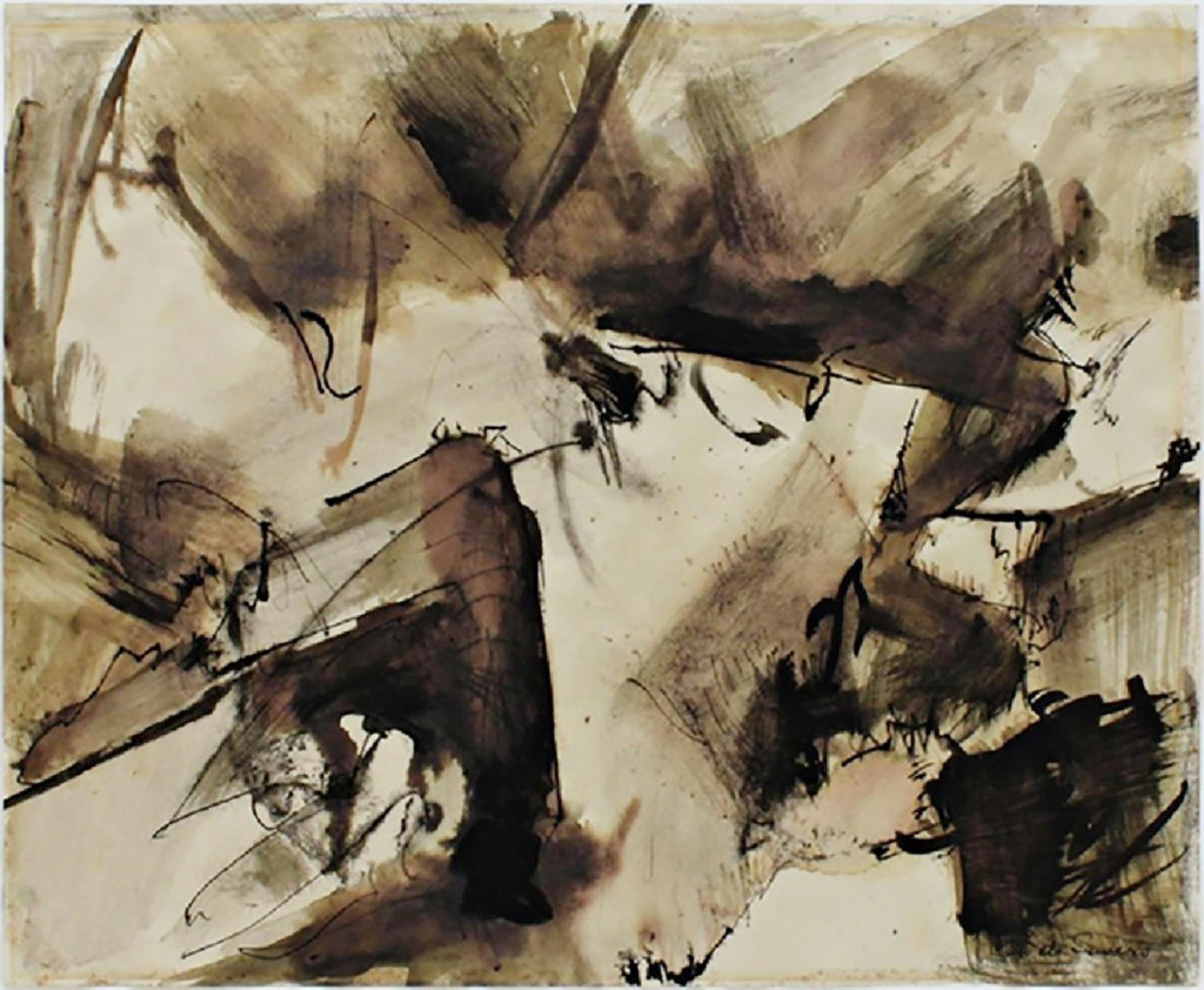 Signed ink wash painting by Abstract Expressionist sculptor COA signed by artist - Painting by Mark di Suvero