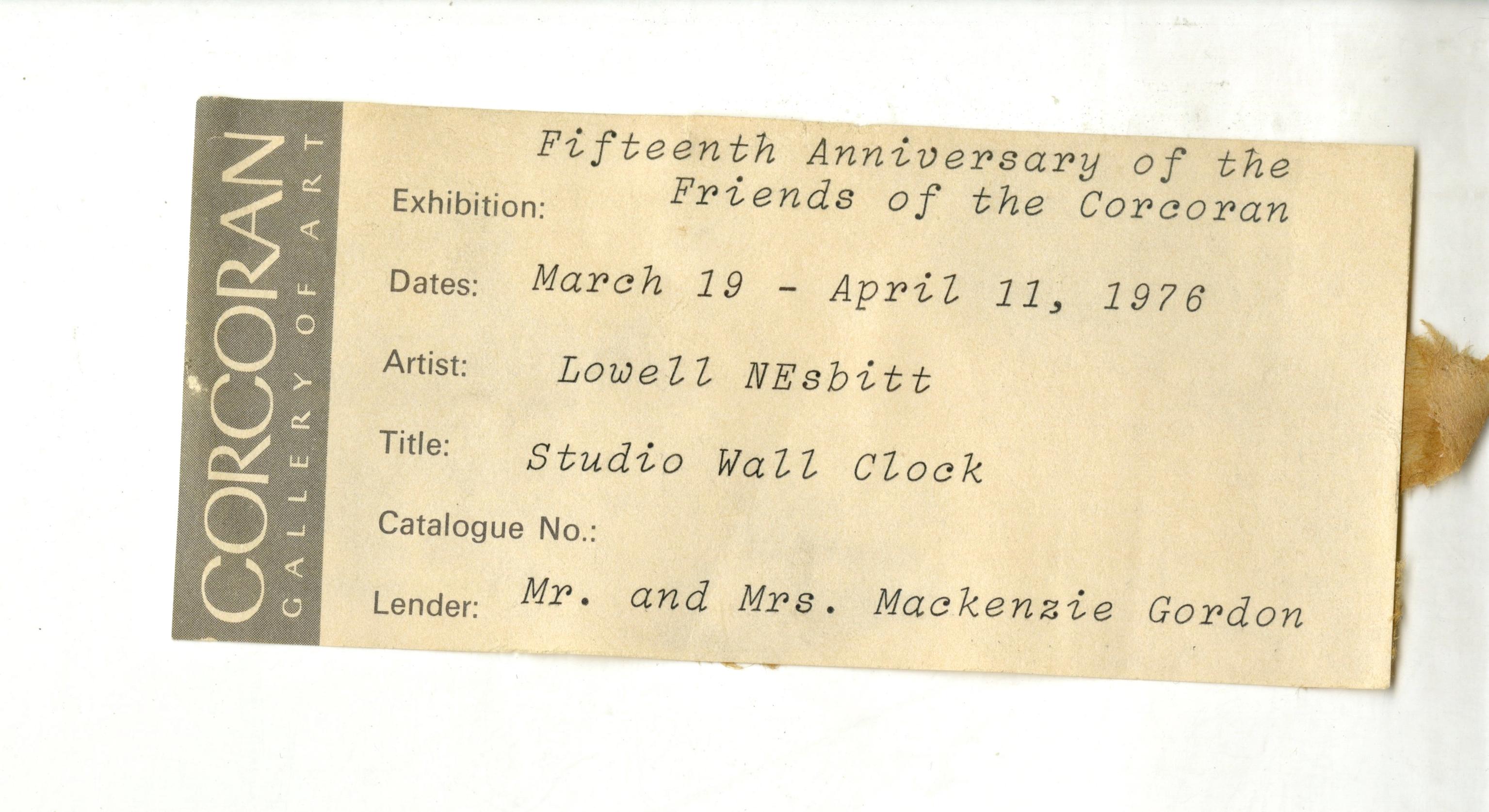 Studio Wall Clock unique painting exhibited at Corcoran Gallery w/labels, Signed - Painting by Lowell Nesbitt