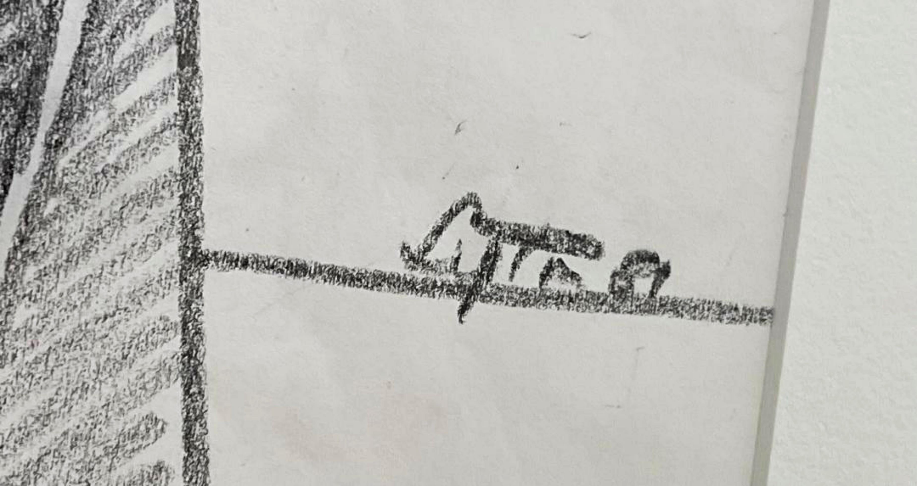 Studio scultoreo, disegno a carboncino unico e firmato, realizzato dal famoso scultore modernista - Art Espressionismo astratto di Seymour Lipton