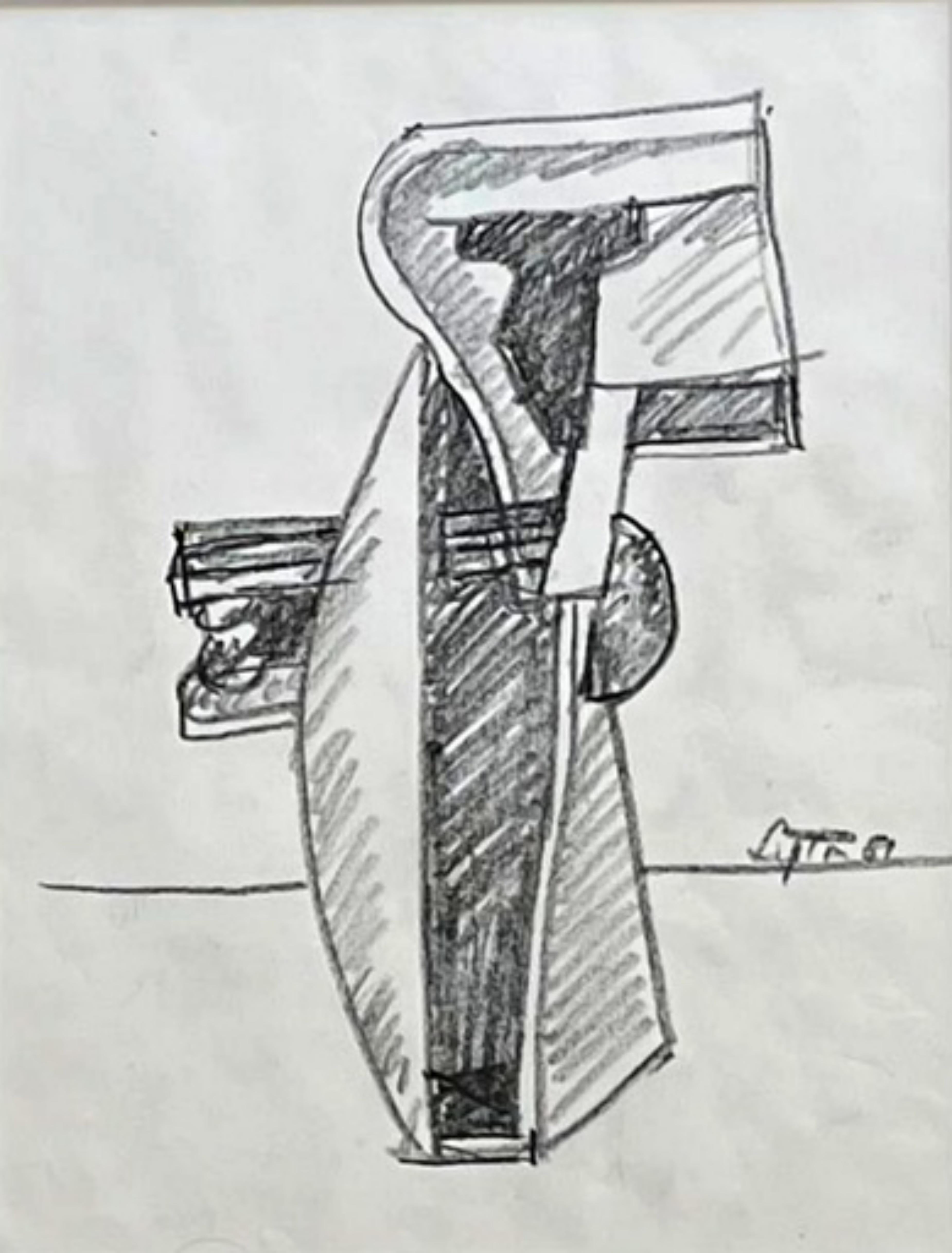 Studio scultoreo, disegno a carboncino unico e firmato, realizzato dal famoso scultore modernista - Art di Seymour Lipton