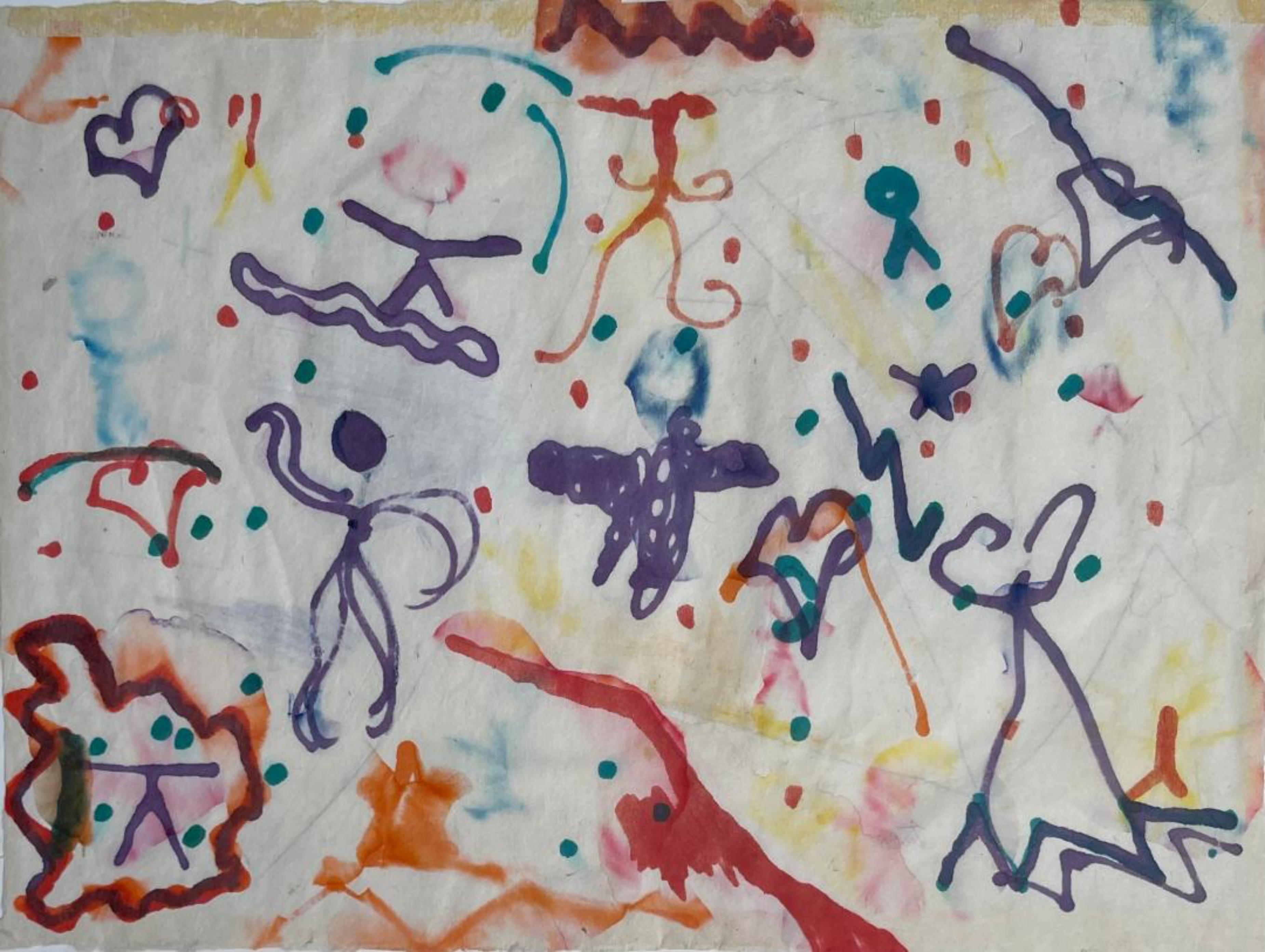 Senza titolo Acquerello espressionista astratto, matita firmata, arte giapponese-americana - Art di Taro Yamamoto