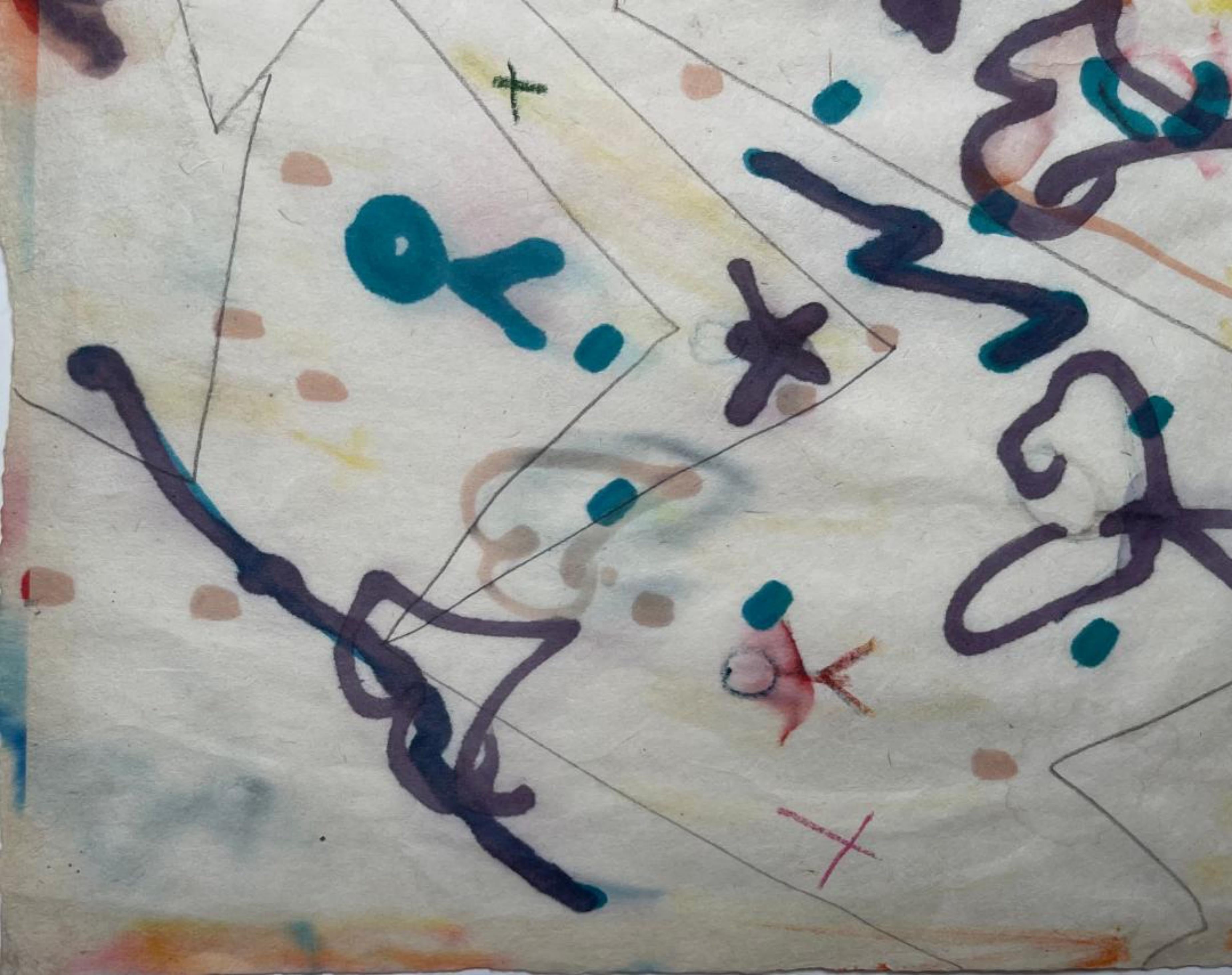 Senza titolo Acquerello espressionista astratto, matita firmata, arte giapponese-americana - Abstract Drawing Grigio di Taro Yamamoto