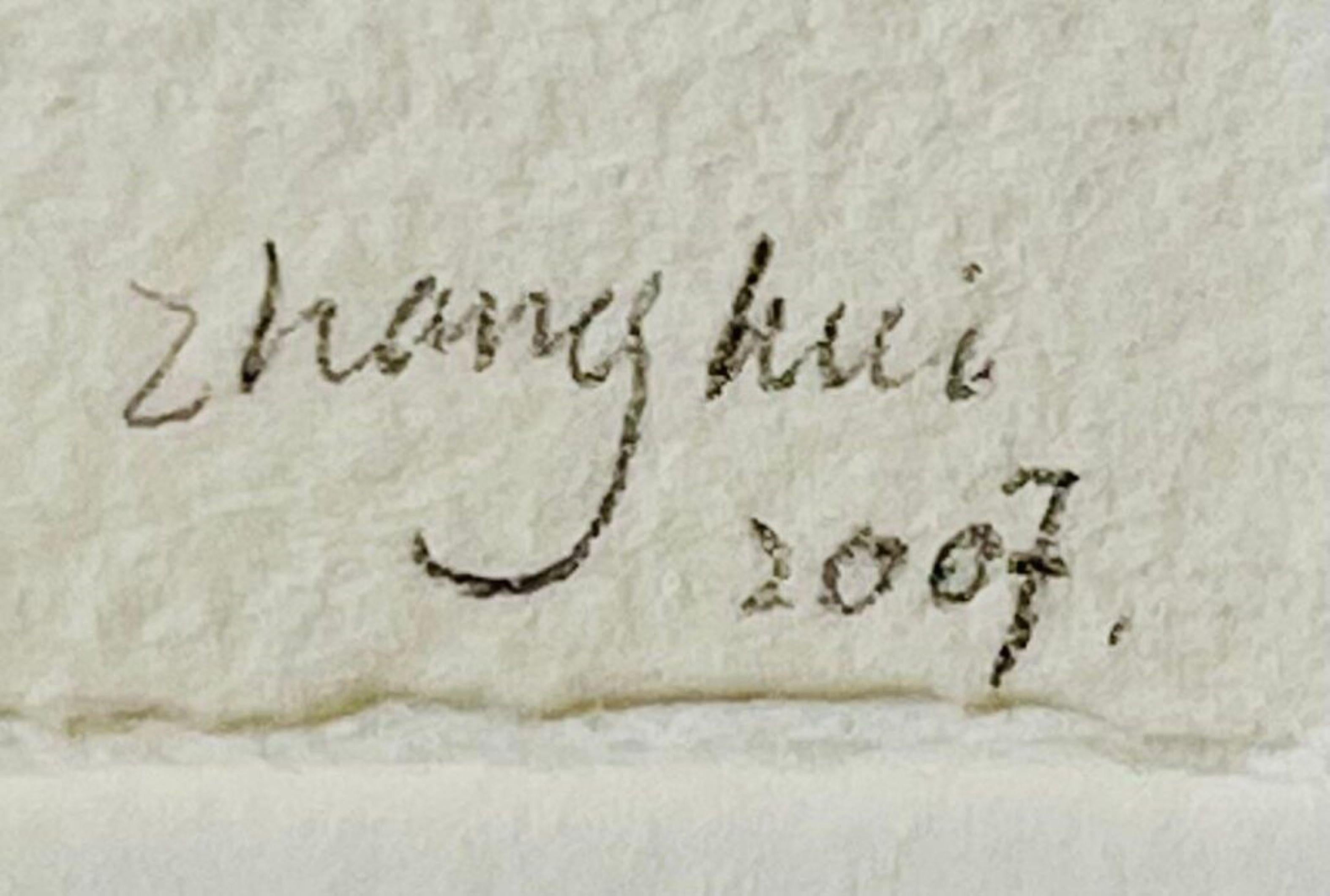 Dessin de calligraphie chinois signé (Collection d'art mémorial Sloan Kettering), encadré - Abstrait Painting par Zhang Hui