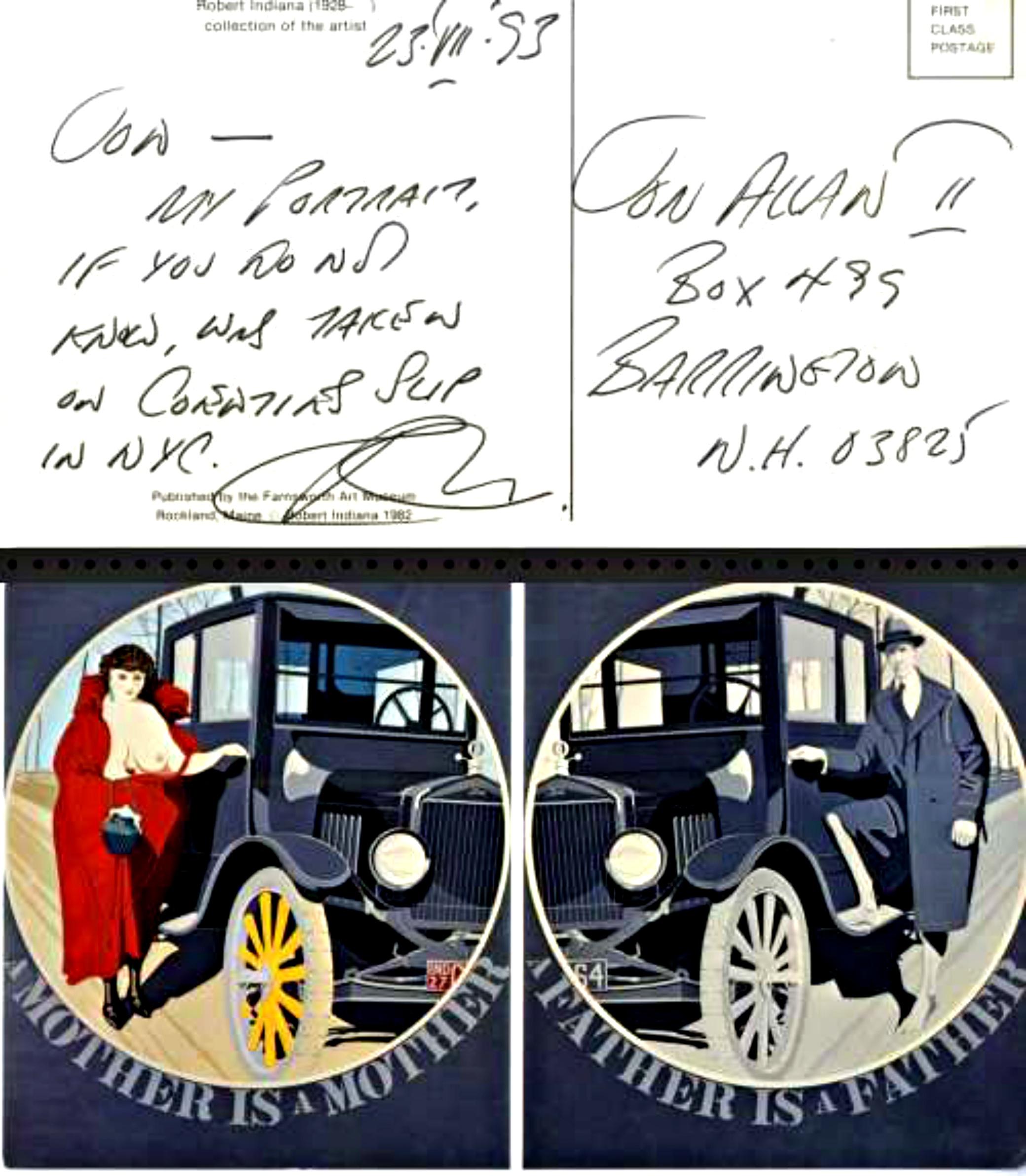 Cartolina postale firmata, con dedica di Robert Indiana sul suo ritratto a Coenties Slip in vendita 1